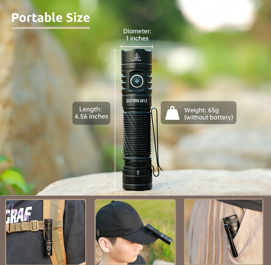 Sofirn SR12 Rechargeable EDC Flashlight 1450LM, SFT25R LED 6000K, USB-C, NEW