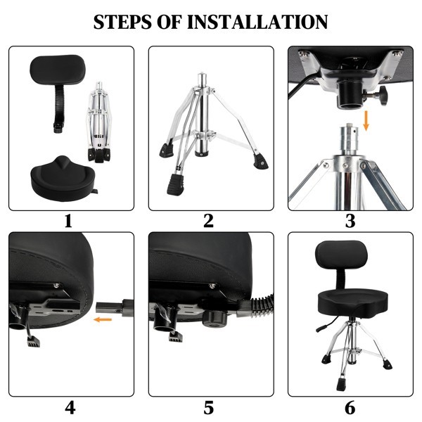 Backrest Drum Stool, Hydraulic Drum Stool with Adjustable Height, Black