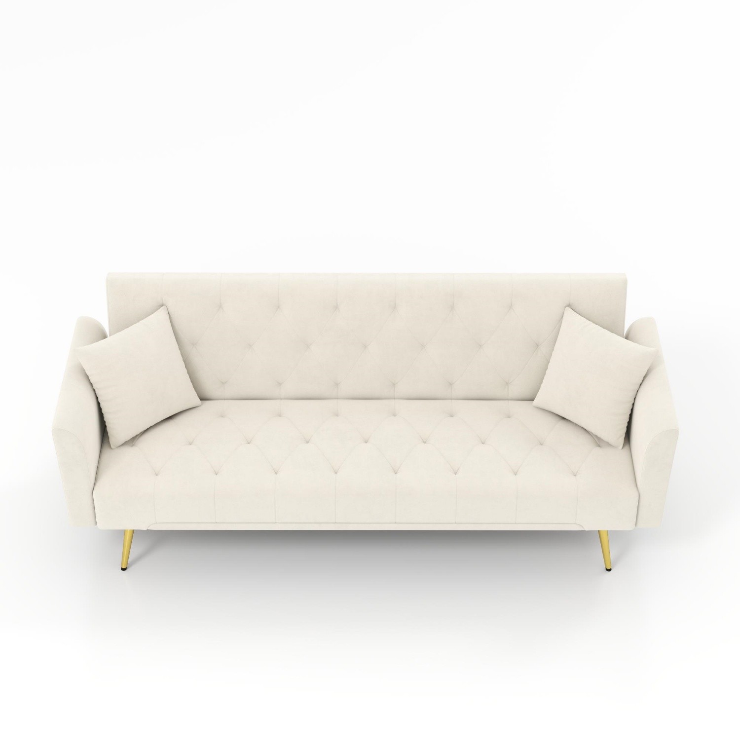 Modern Convertible Foldable Sleeper Sofa Velvet Loveseat Sofa Bed w/ Metal Legs