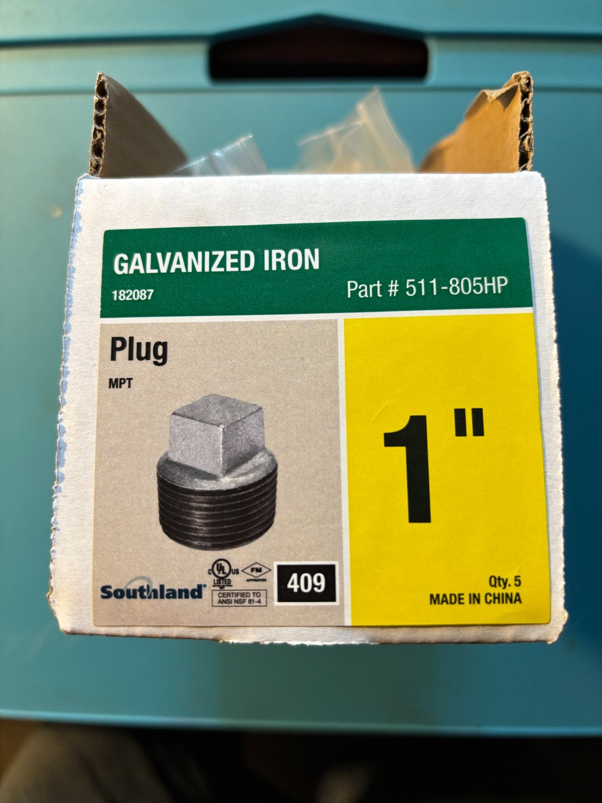 Southland Galvanized iron plug 1"  box of 5 part # 511-805HP