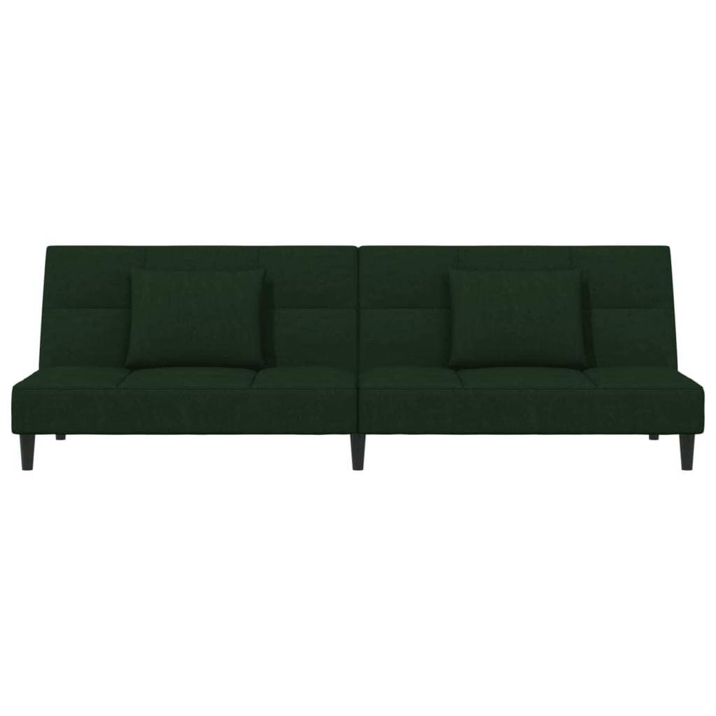 2-Seater Sofa Bed with Two Pillows Dark Green Velvet