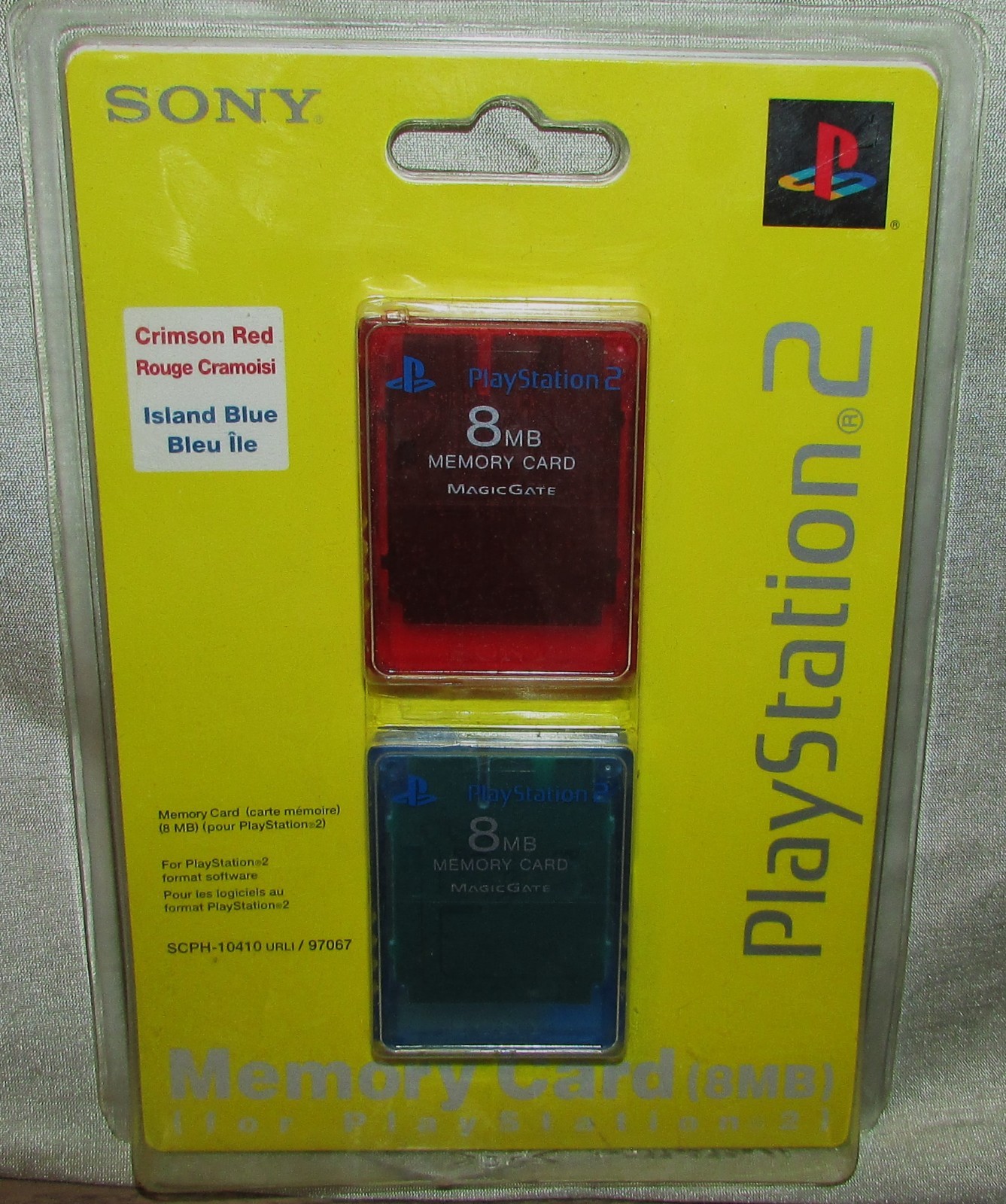 2004 SONY PlayStation 2  8MB MEMORY CARD 2-PACK, RED & BLUE, NOS, NEW - SEALED