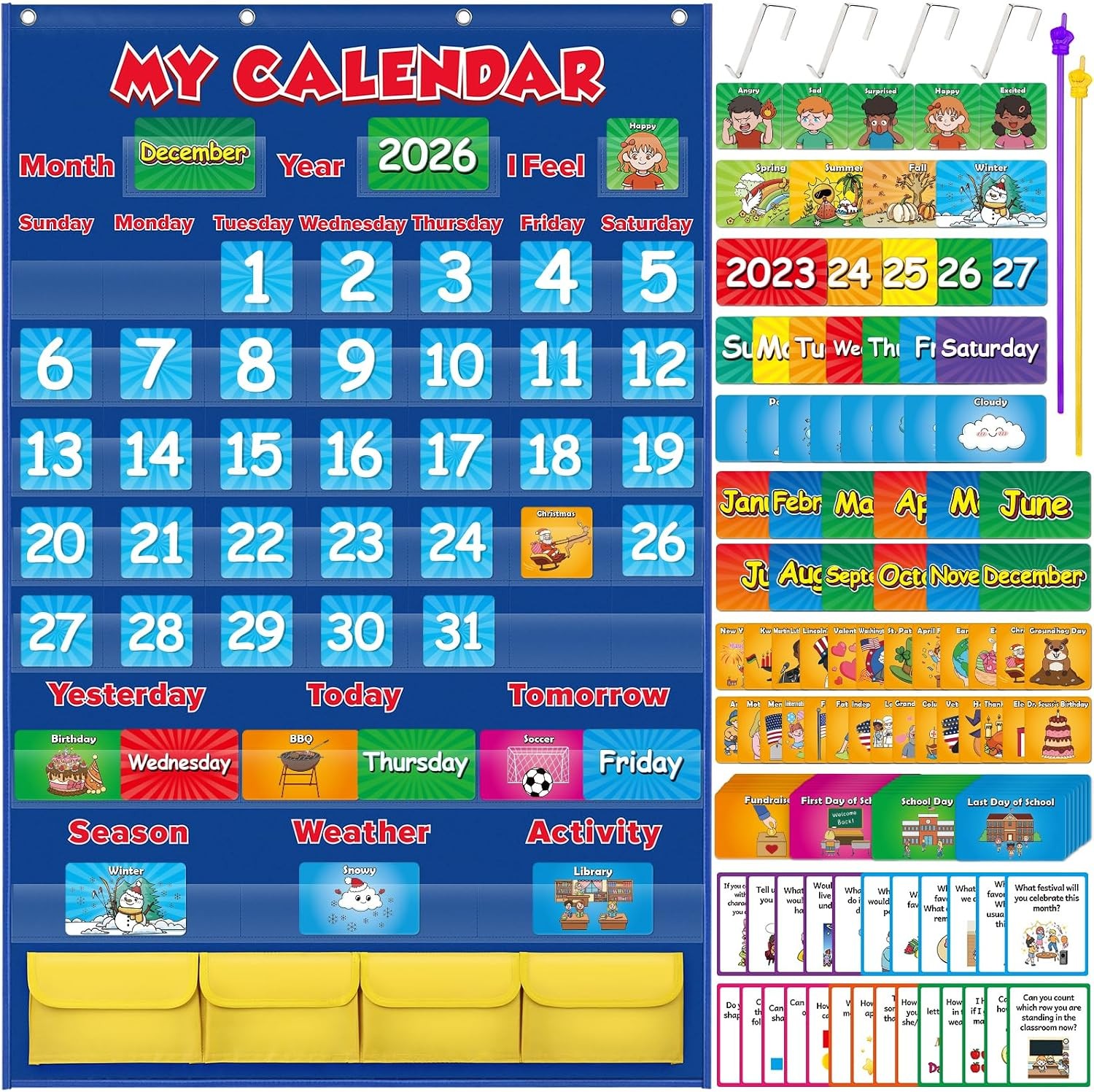 Aizweb Classroom Calendar Pocket Chart for Kids - Monthly, PVC, 44.5"