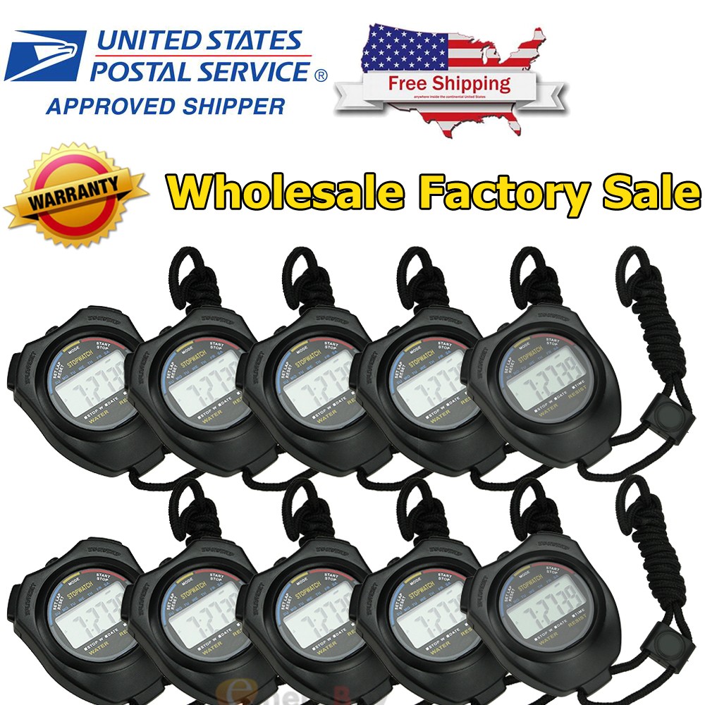 10 Pack Digital Stopwatch Sports Counter Chronograph Date Timer Odometer Watch