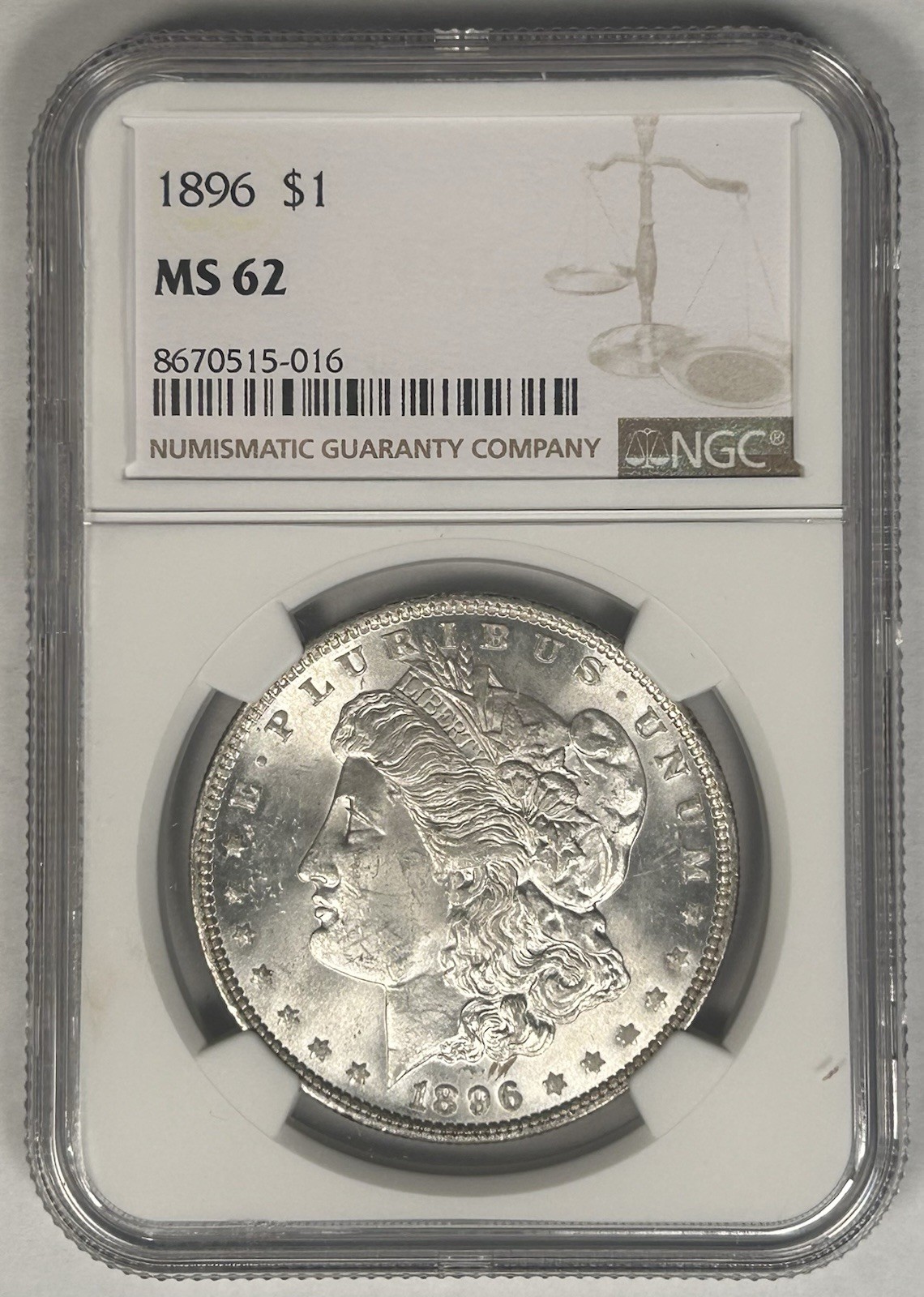 1896 Morgan Silver $1 Dollar Coin NGC MS 62
