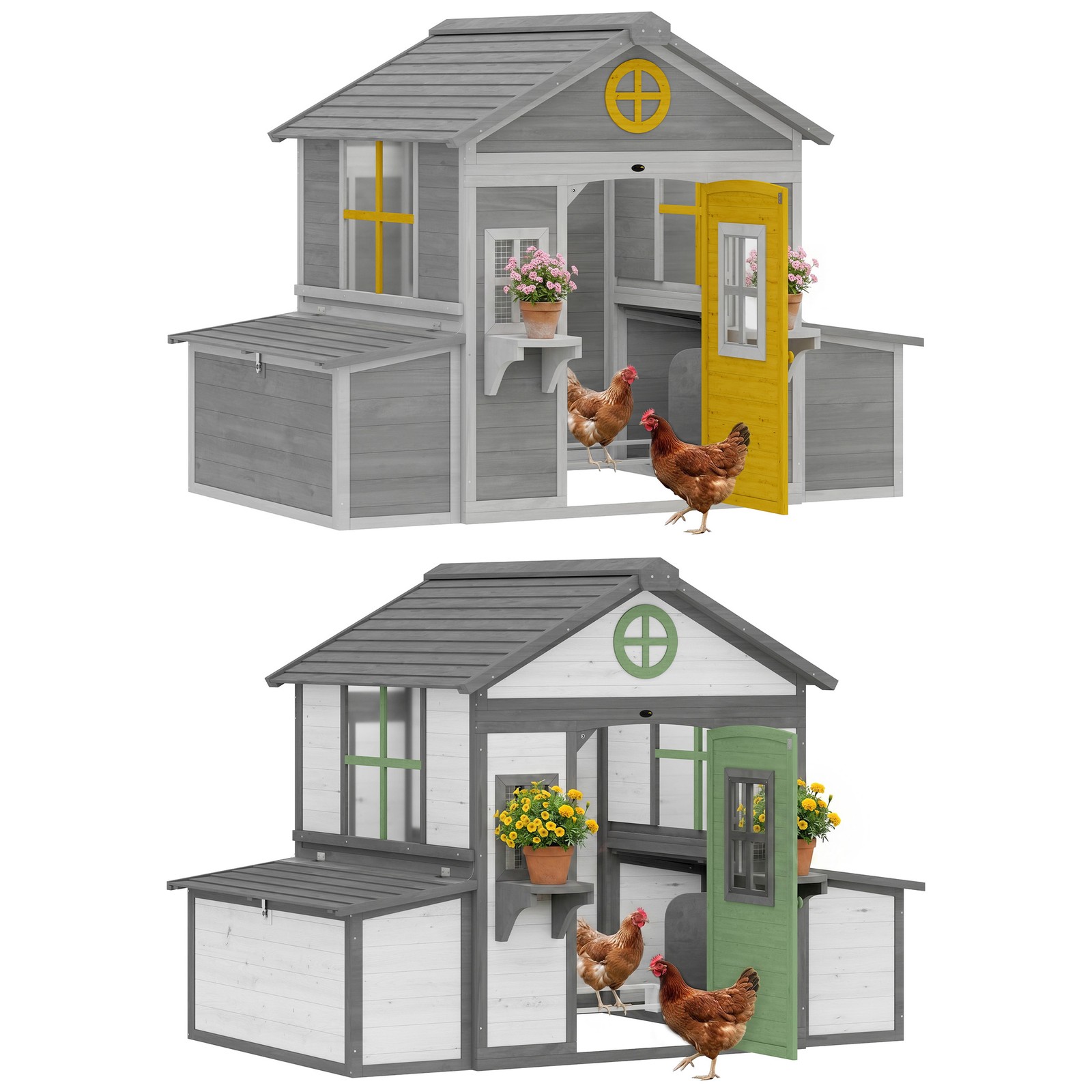 PawHut Wooden Chicken Coop, Hen House for 2-4 Hens with Nesting Boxes