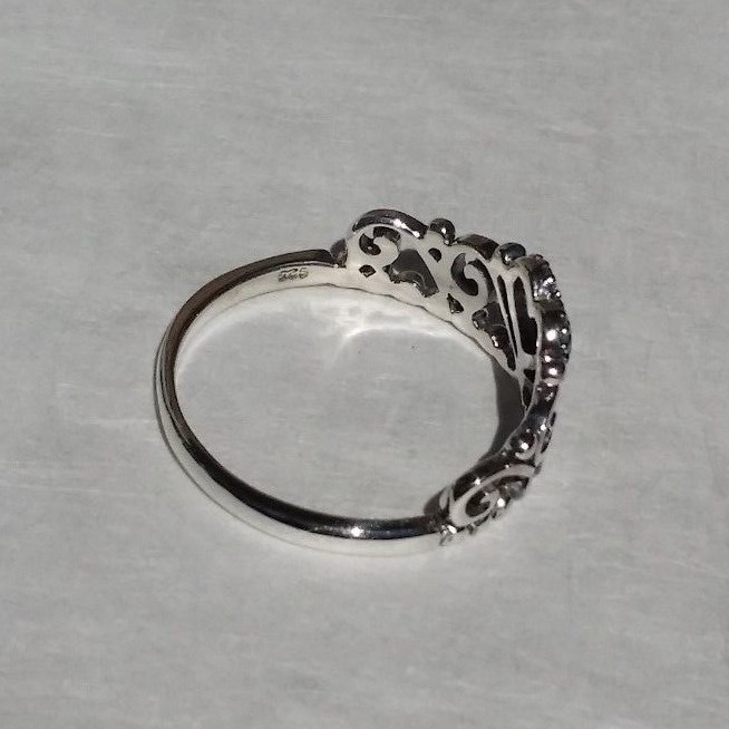 Solid Sterling Silver 925 Filigree Swirl Heart Tiara Ring 0.3"