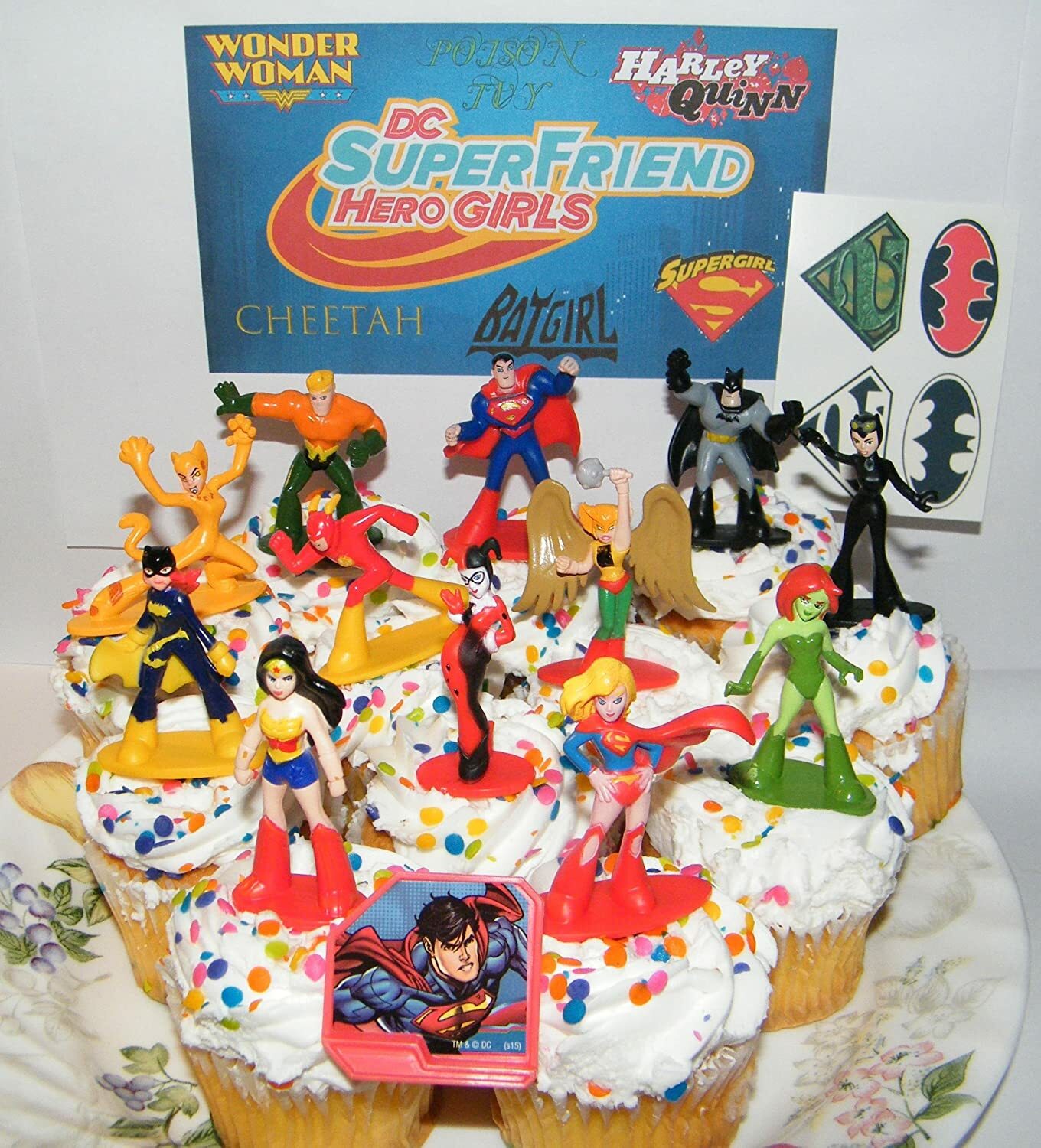DC Super Hero Girls Deluxe Mini Cake Topper Set of 14 with 12 Figures