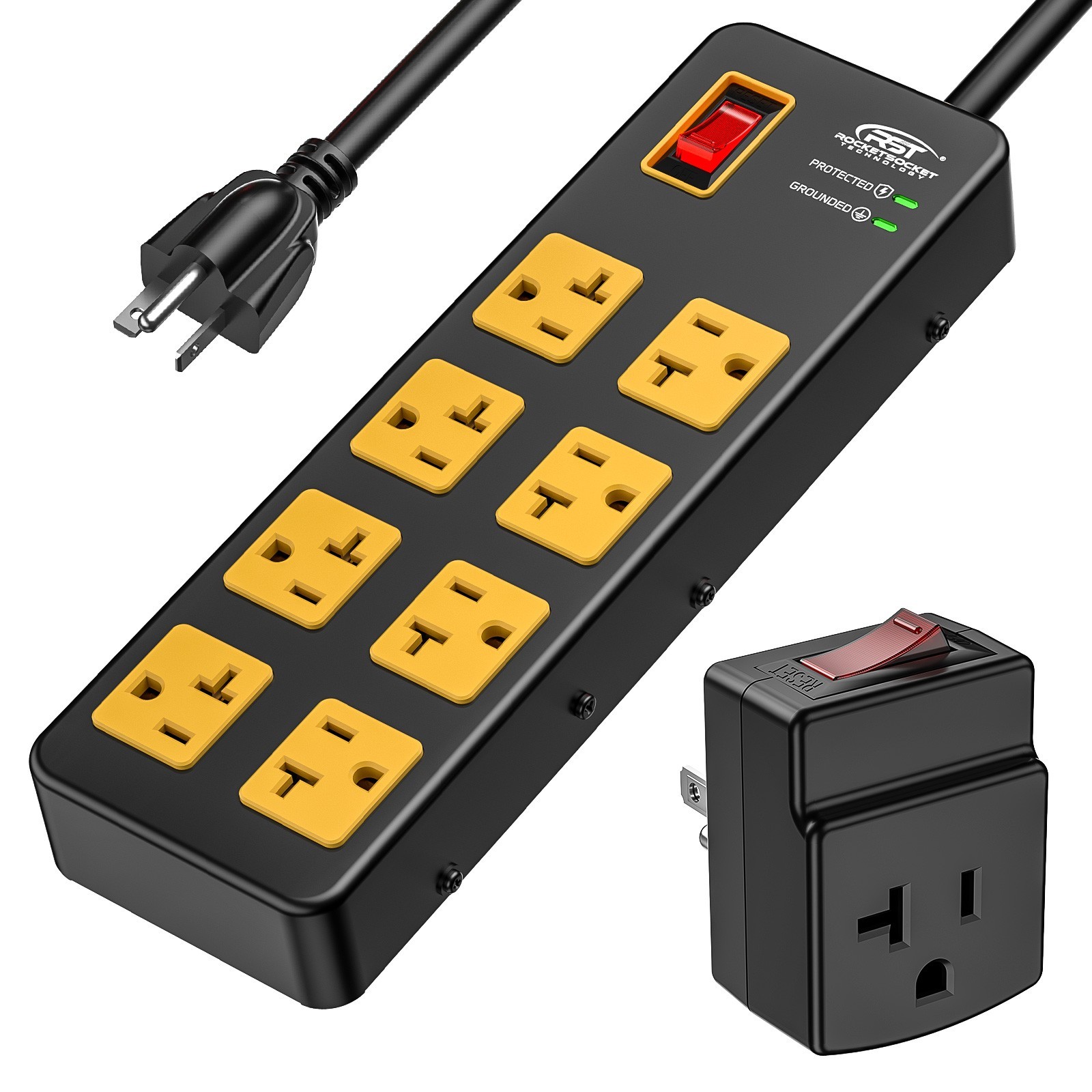 20A Heavy Duty Metal Power Strip 8-Outlet,1960J Surge Protector, 12AWG 6FT Cord