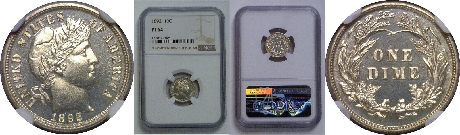 1892 Barber Dime NGC PF-64