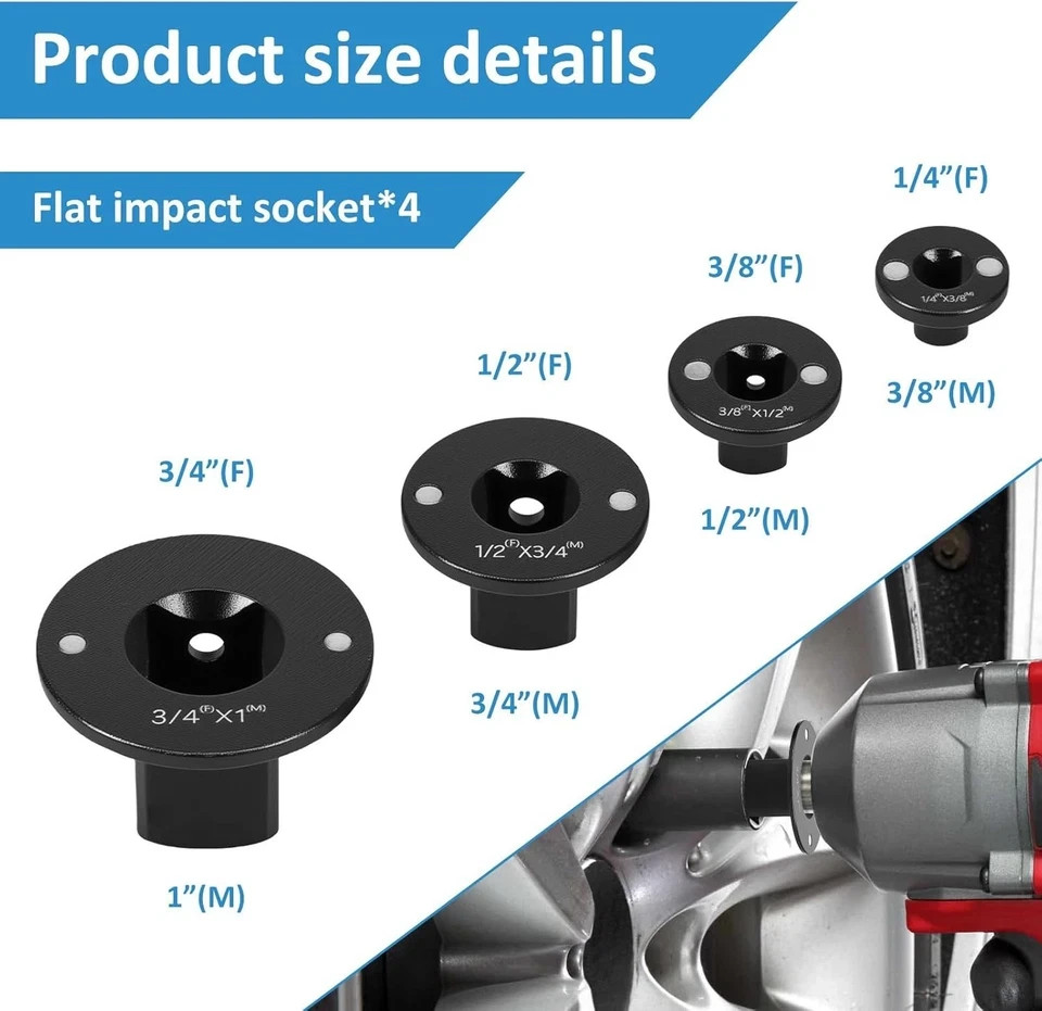 4Pcs Low Profile Impact Socket Adapter Set, Drive Ratchet Adapter Set, Magnetic