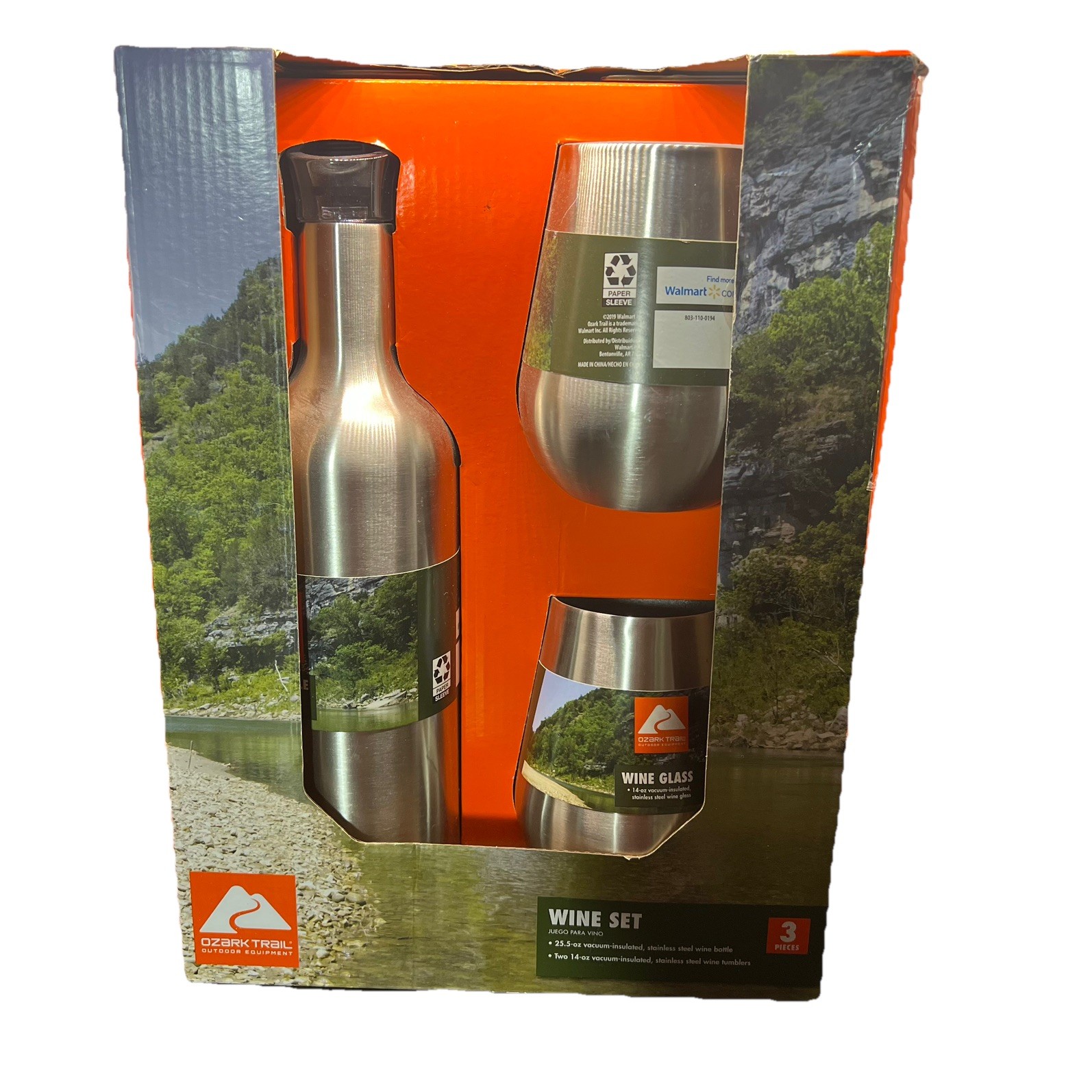 Ozark Trail Stainless Steel Wine Set 3-Piece Insulated Bottle & Tumblers NEW