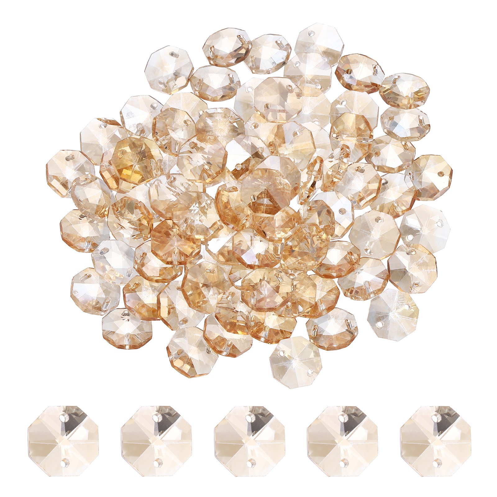 14mm Glass Octagon Beads, Sun Catcher Beads Bulk 80 Pcs & Golden Champagne