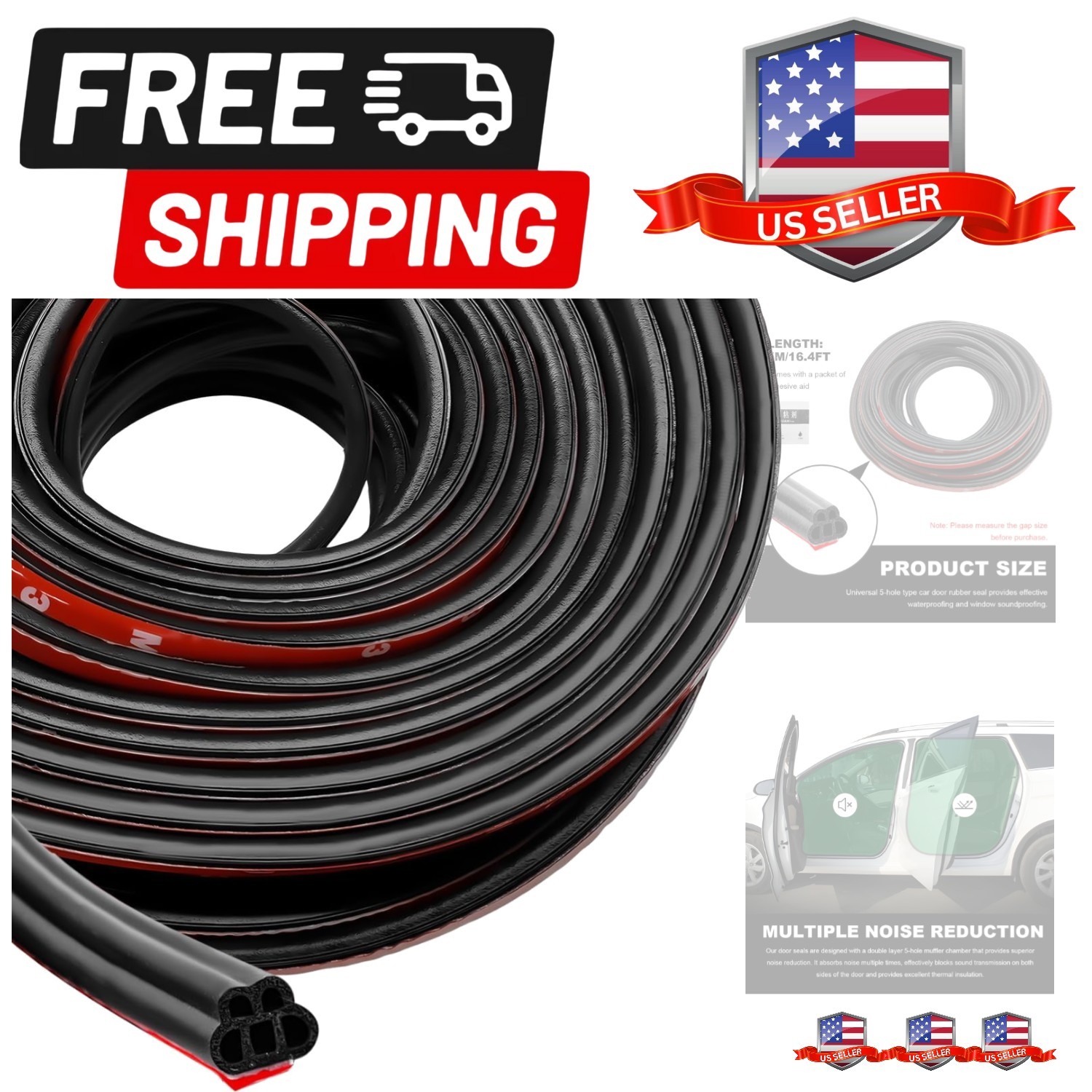 16.4Ft Double Layer 5-Hole Self-Adhesive Auto Door Soundproofing Weatherstrip...