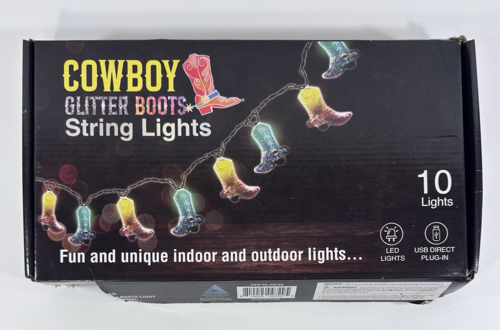 Cowboy Boots Glitter LED Light String Set of 10 lights 11.5 Feet Long New In Box