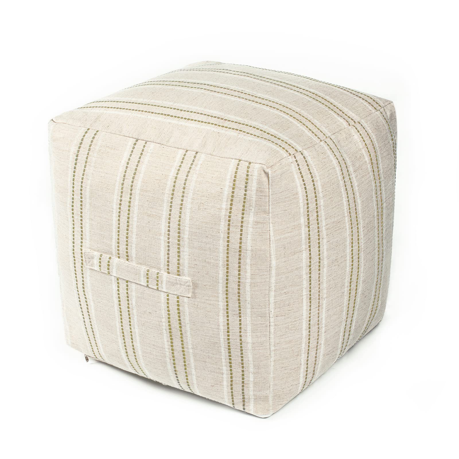AELS Unstuffed Farmhouse Pouf Cover for Living 18"D x 18"W x 18"H, Brown