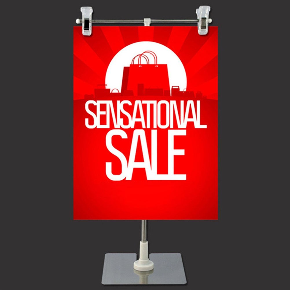 Height Adjustable Stainless Steel Advertising Stand with Pc Clip Silver