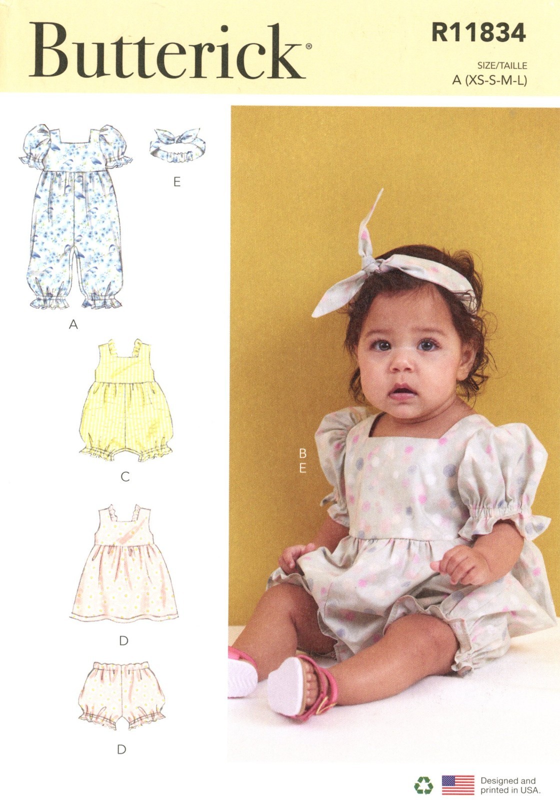 Butterick R11834 Rompers, Dress, Bloomers & Headband Sz XS-L UNCUT B6950