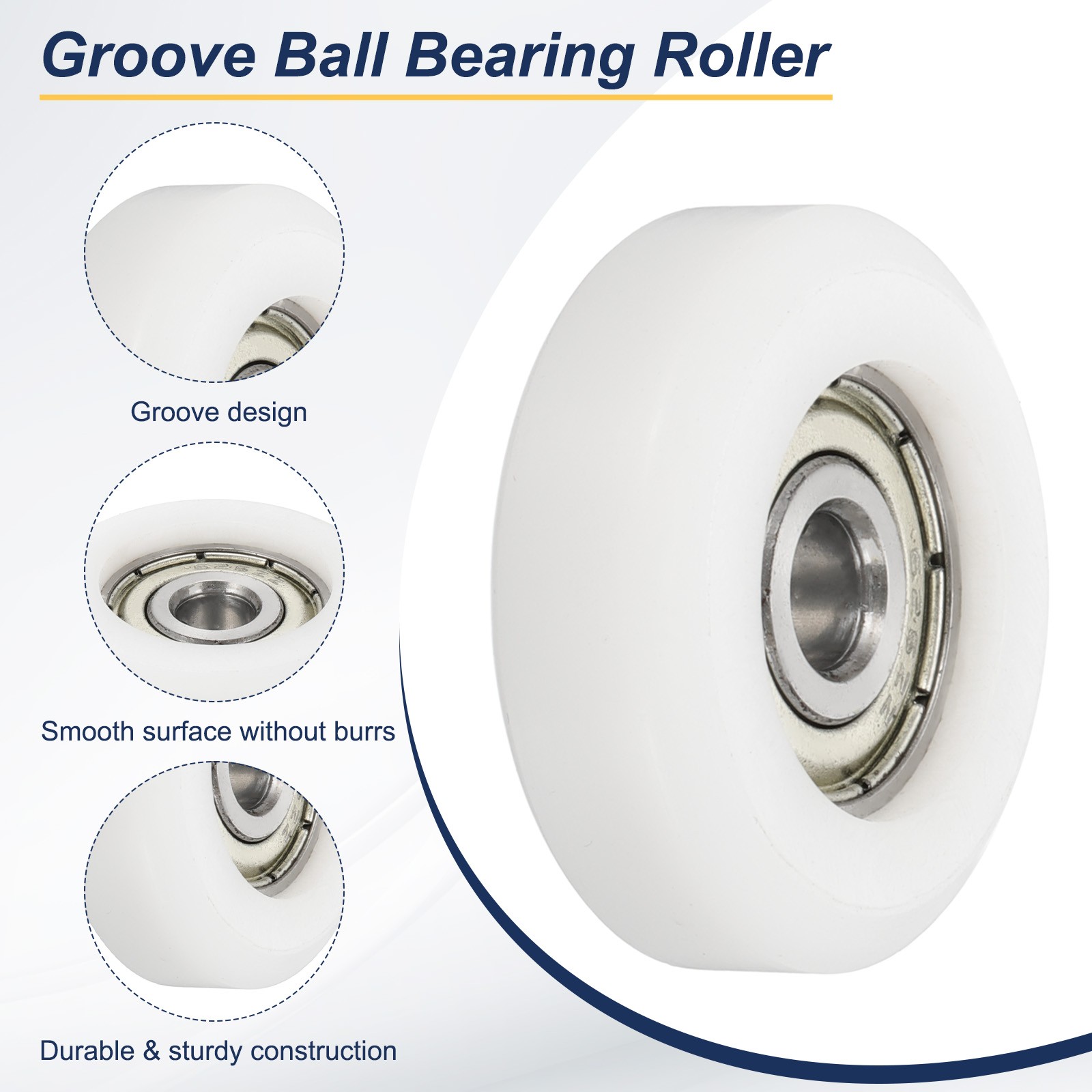 Roller Idler Bearing Pulley, 6 x 30 x 10mm Sliding Flat Wheel White Pack of 4