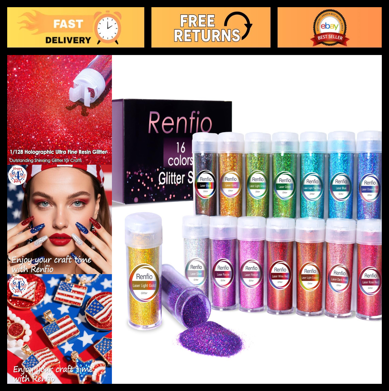 16 Colors Holographic Glitter Set - 15g Extra Fine Powder for Crafts, Resin, Tum
