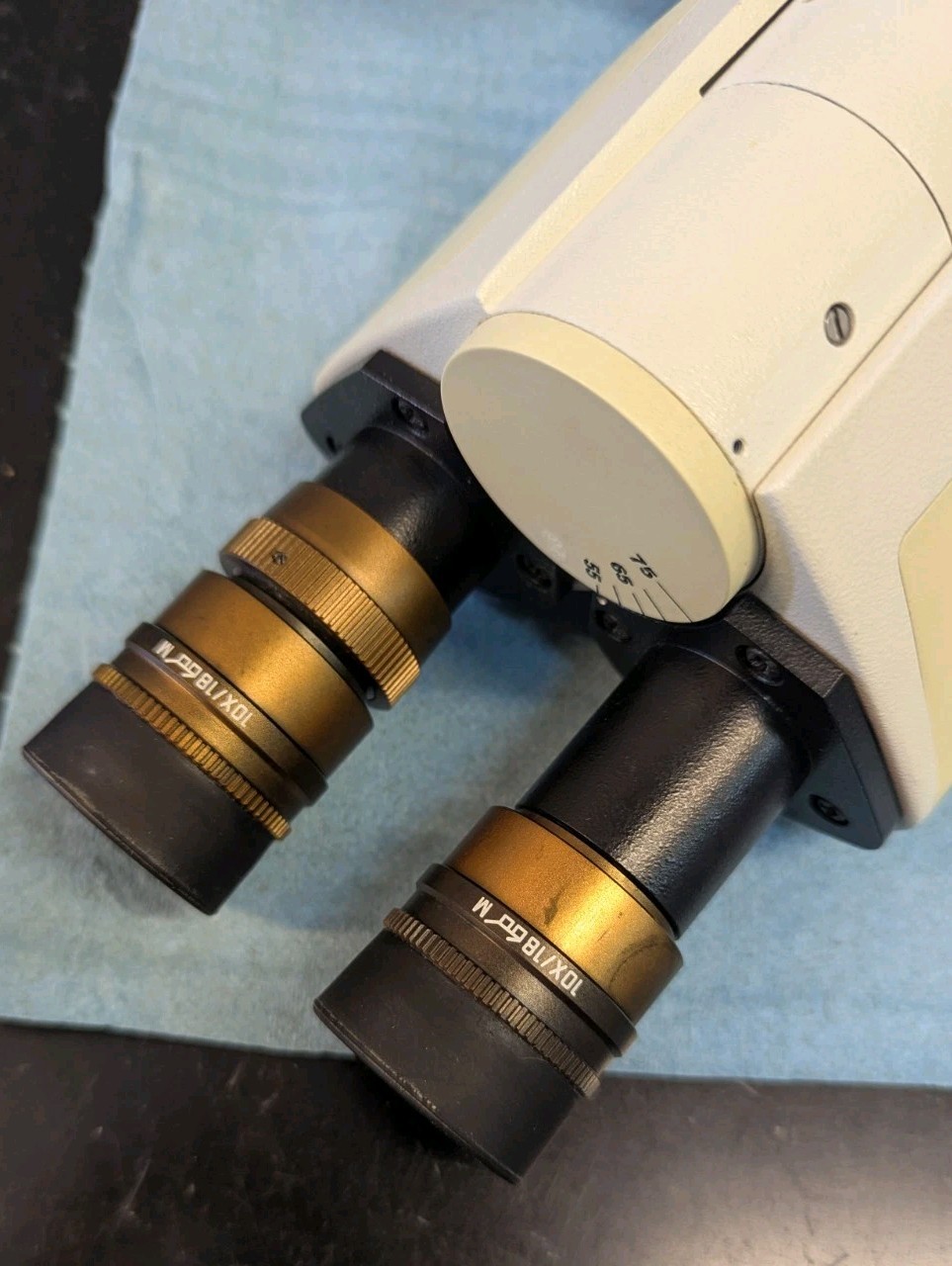 Leica DMIL Trinocular Microscope Head 521666 & 10x/18 Eyepieces