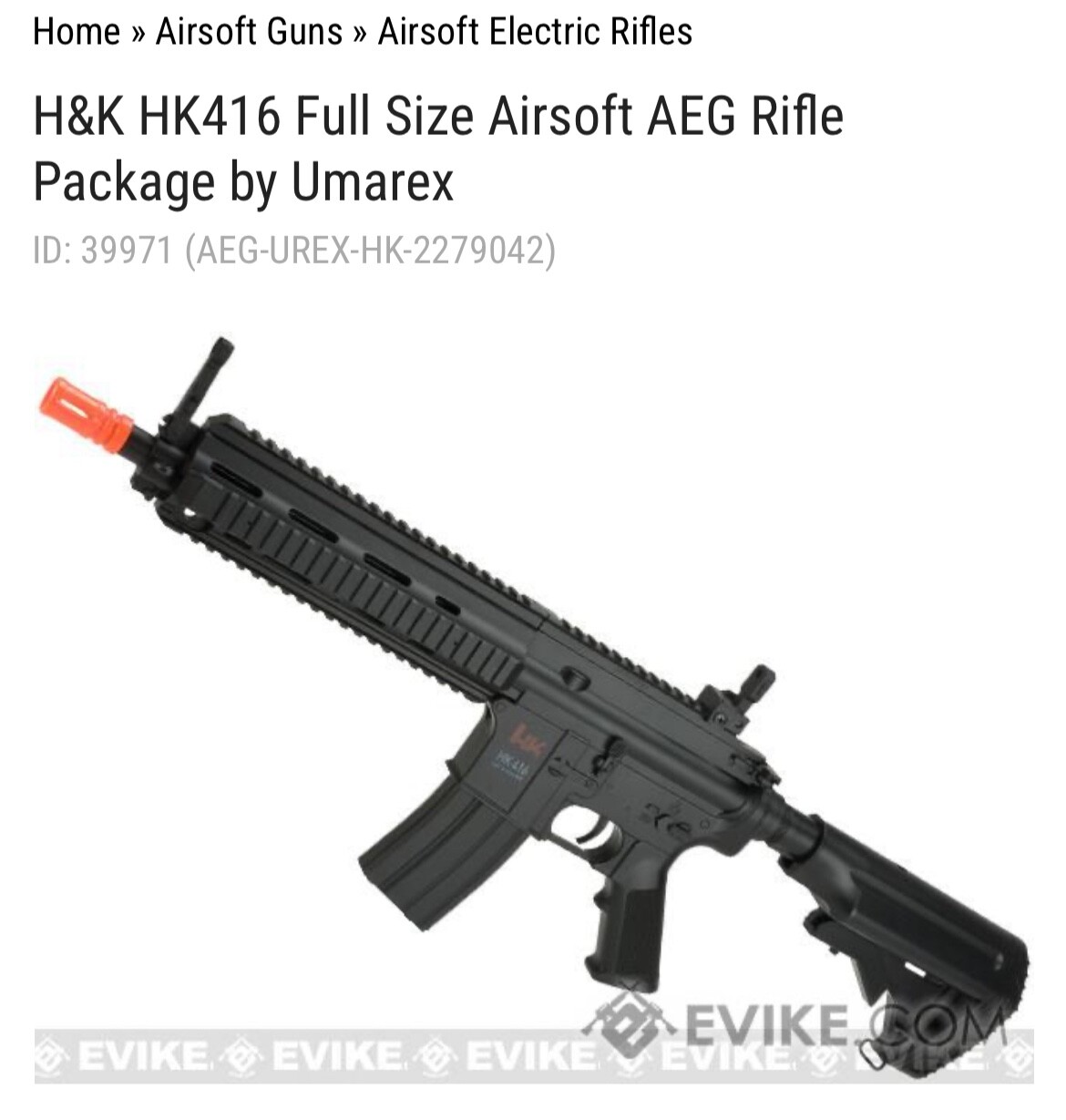 Umarex HK416 AEG 6mm Electric Airsoft Rifle - Black With Starter Program