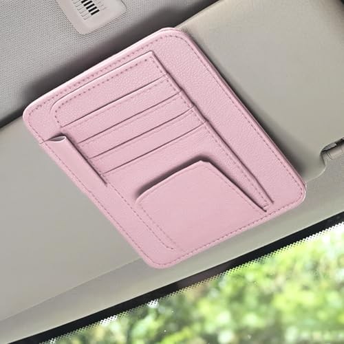 Car Sun Visor Organizer, PU Leather Vehicle Visor Document Storage Pocket Pink