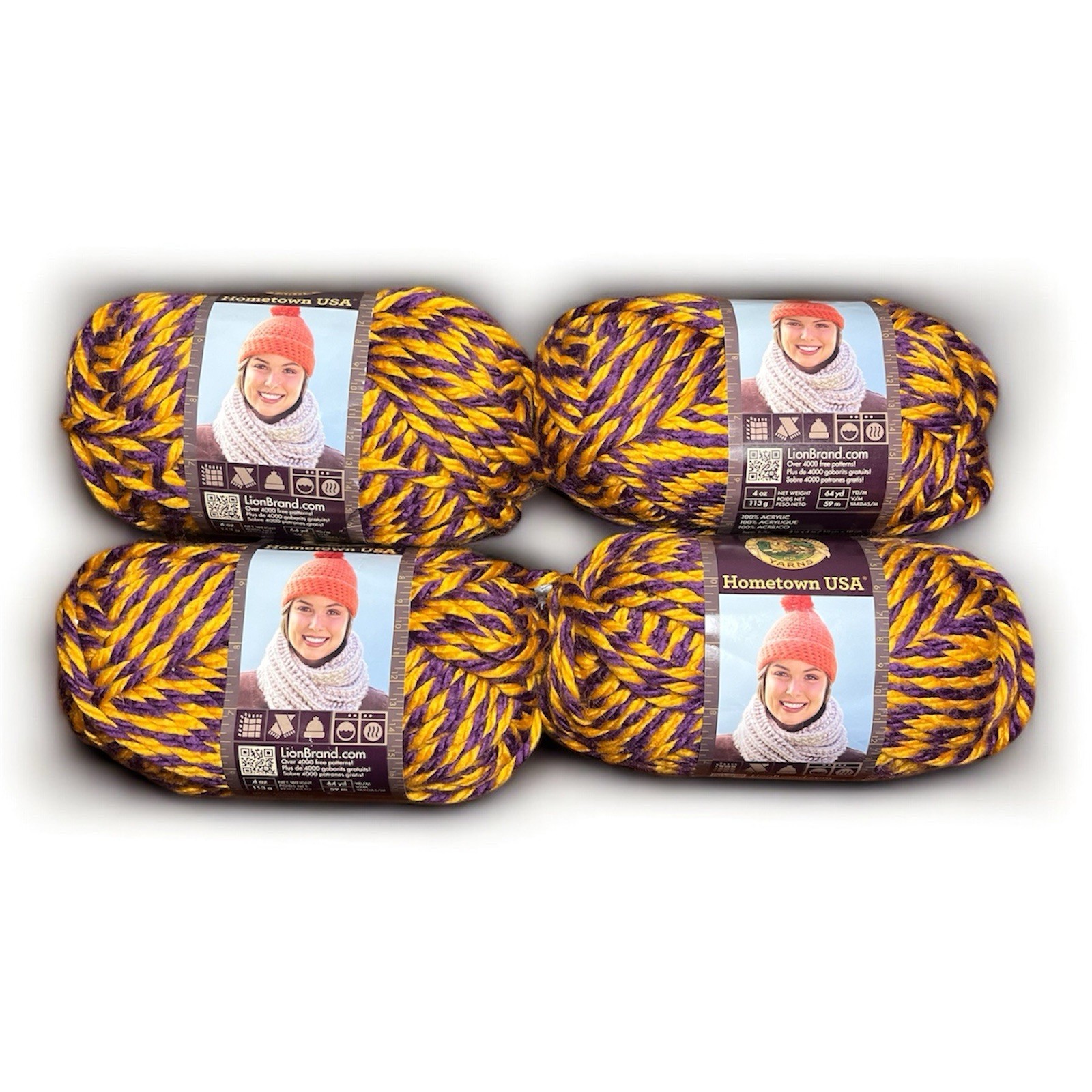 4 Lion Brand Hometown USA Tigers Purple Yellow Yarn 4oz Each