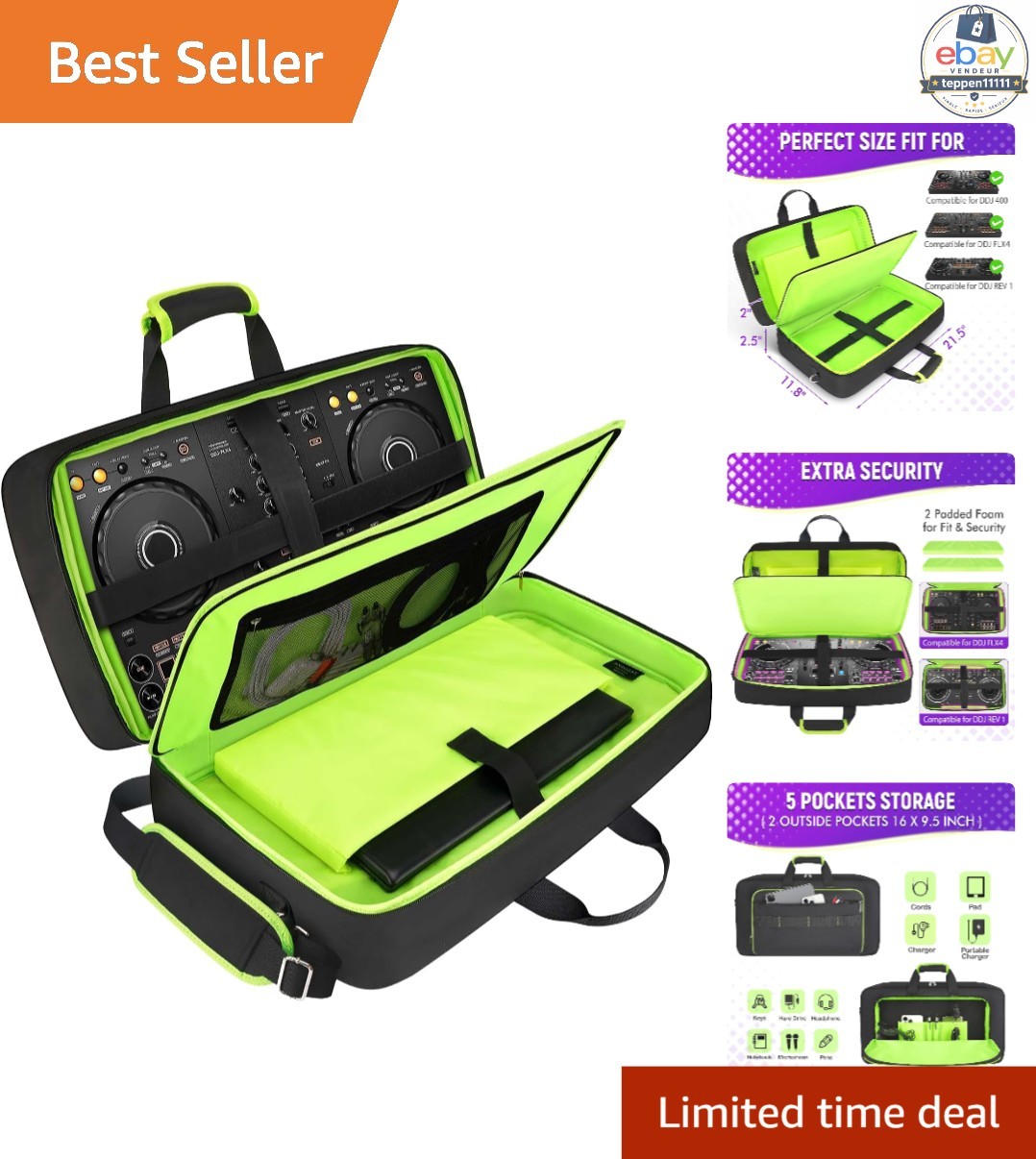 DJ Controller Case for DDJ 400 with Laptop Compartment Padded Bag