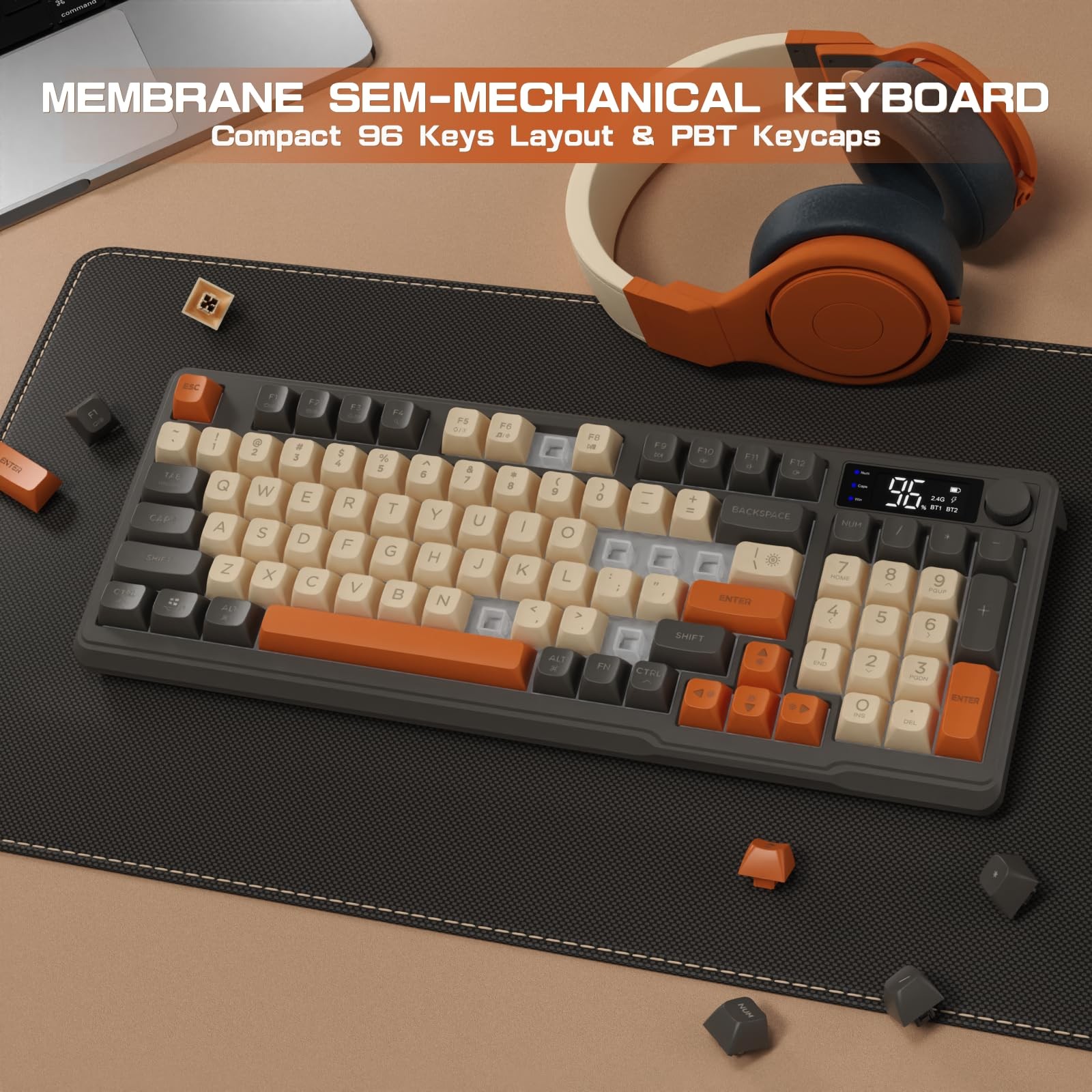 Wireless Gaming Keyboard with RGB Backlight, Bluetooth/2.4G, 94 Keys