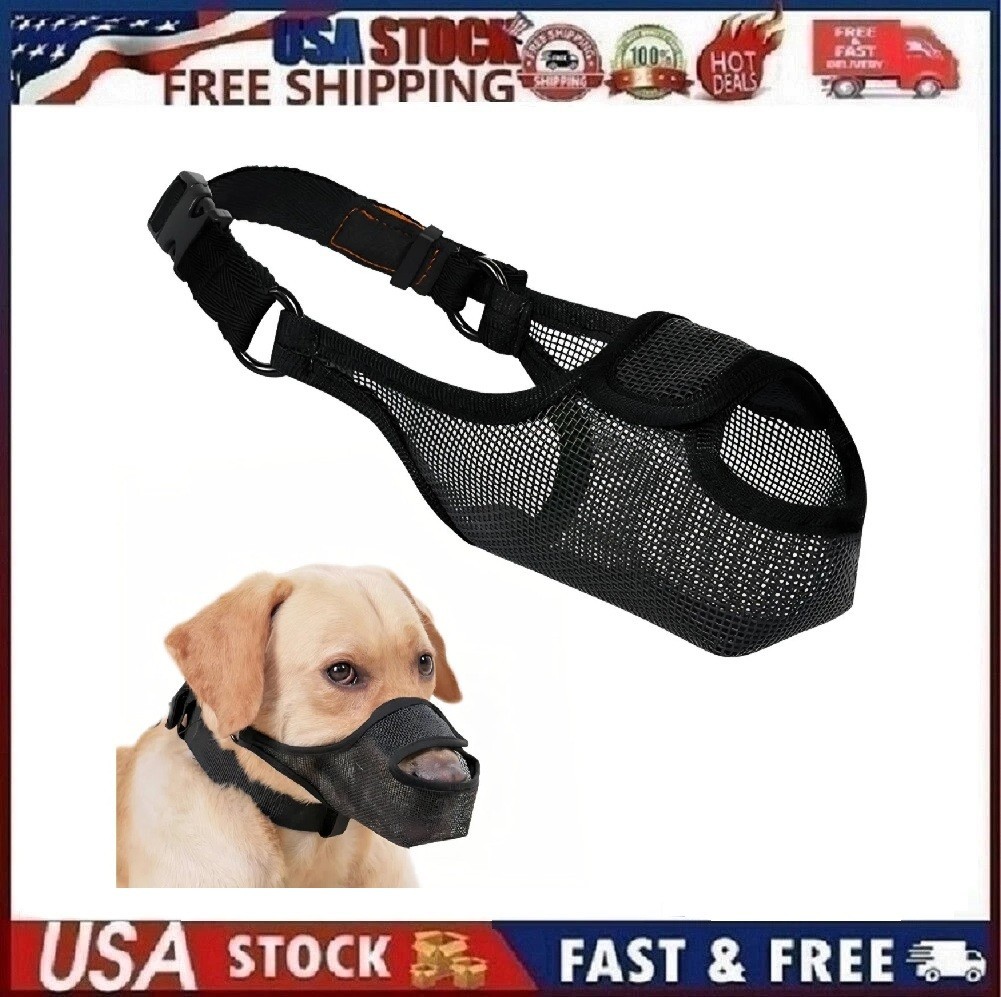 Dog Muzzle, Mesh Muzzle for Large Dogs, Adjustable, Breathable (L, Black)
