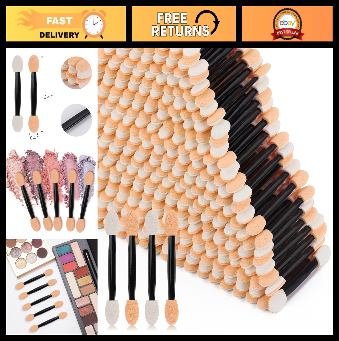 1000 Disposable Foam Eye Shadow Applicators - Dual-Sided Oval Makeup Brushes