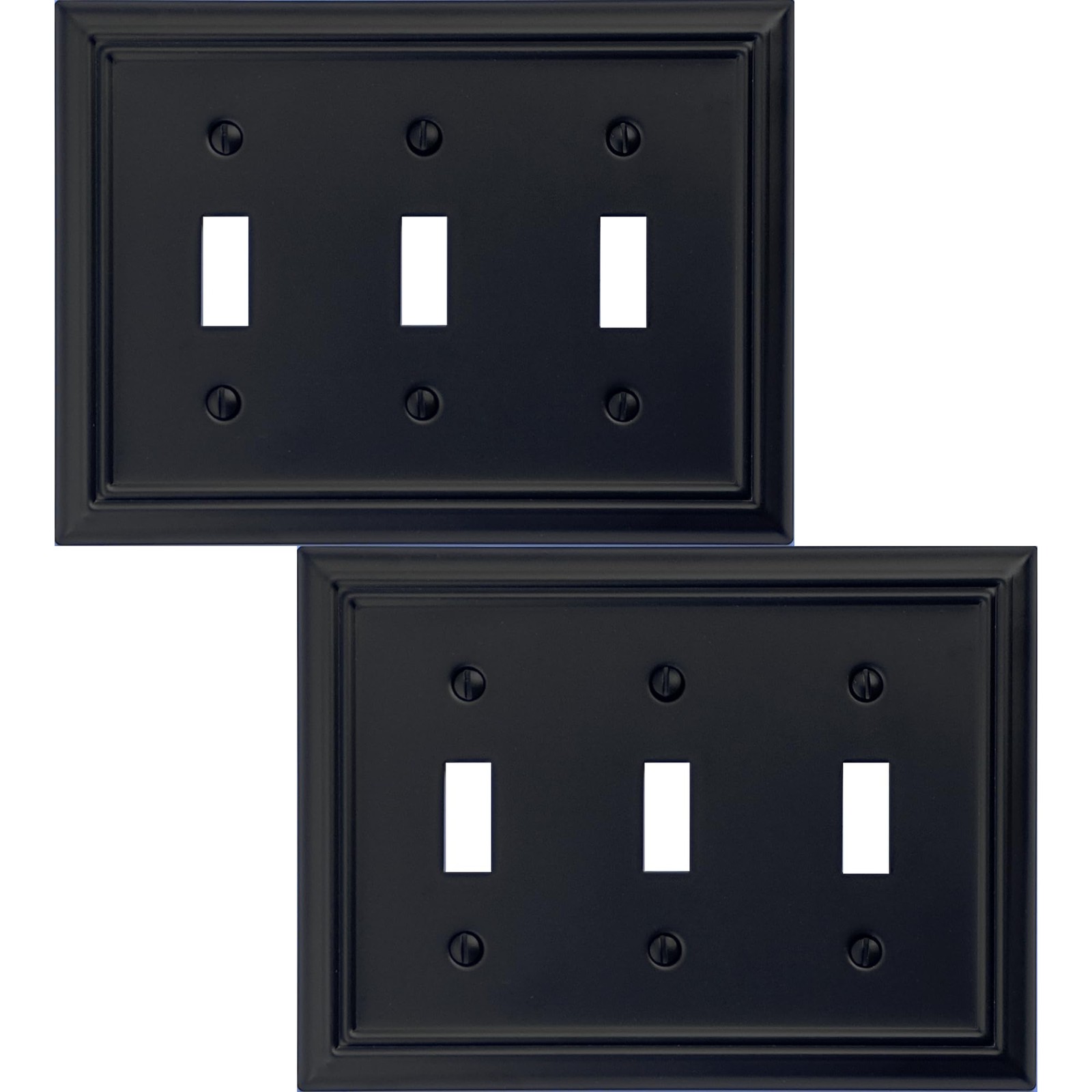 Triple Toggle Light Switch Cover Adler Metal Wall Plate, 2-Pack Black 3 Gang,...