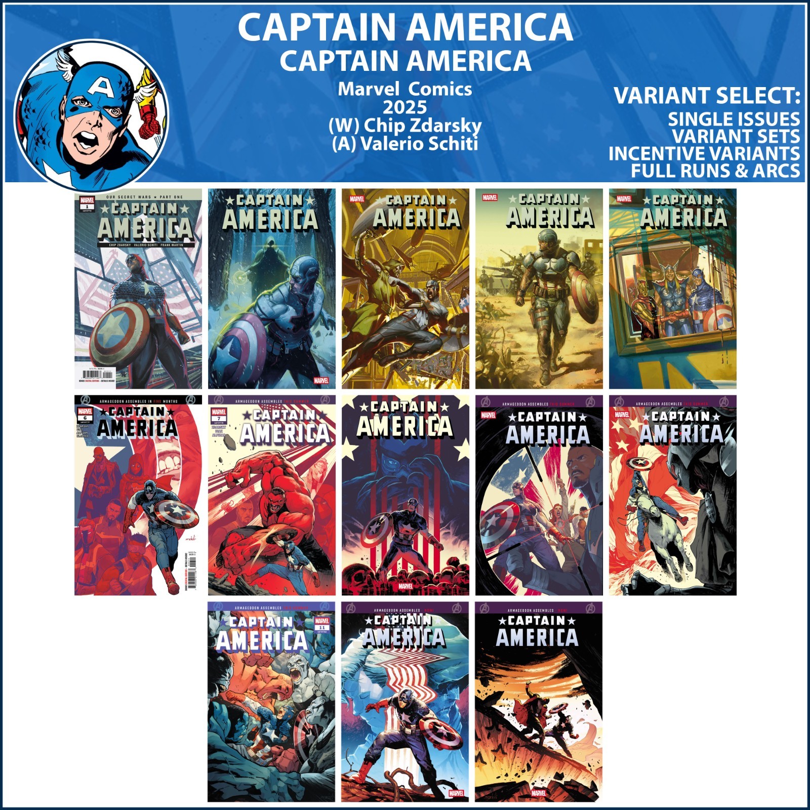 Captain America (2025) #1 2 3 4 5 6 7 8 9 10 11 12 13 Marvel Comics COVER SELECT