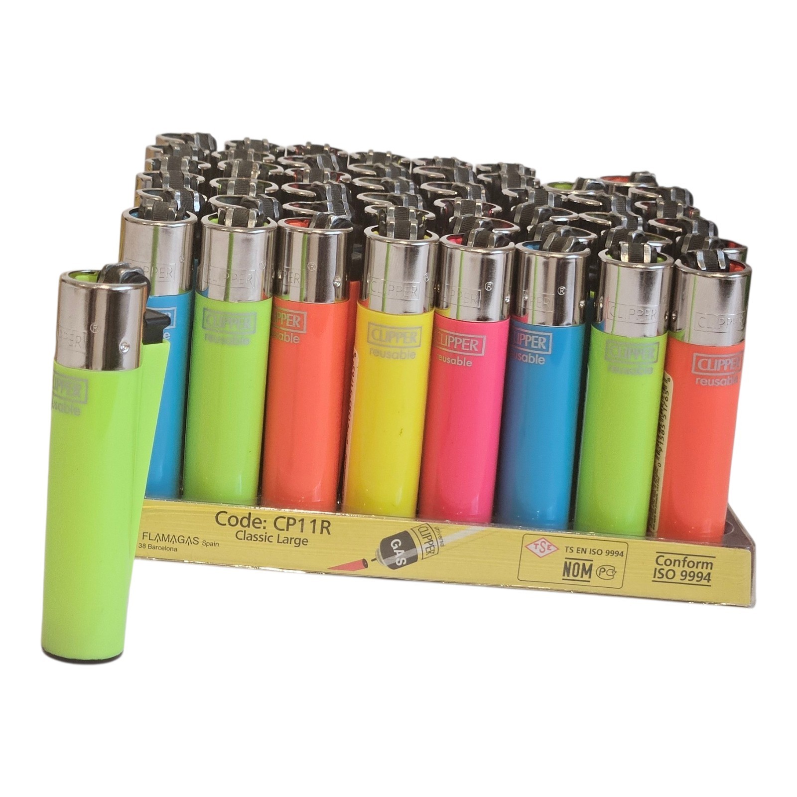 8x Clipper Reusable Lighters Assorted Solid Colors Removable Flint Refillable