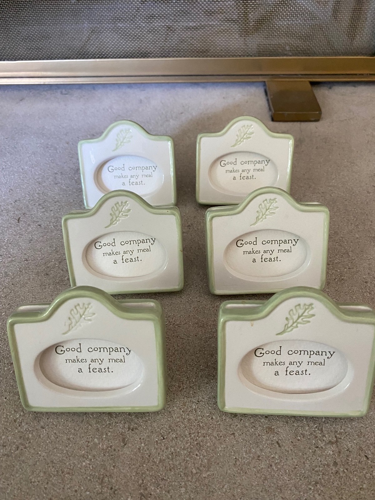Ceramic sage and cream botanical napkin ring reusable name card holders