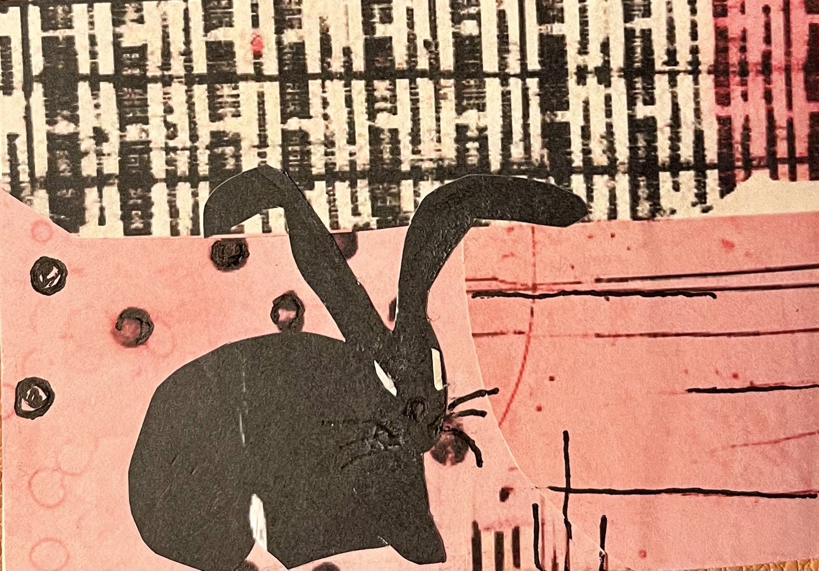 BLACK ABSTRACT BUNNY ARTIST TRADING CARD