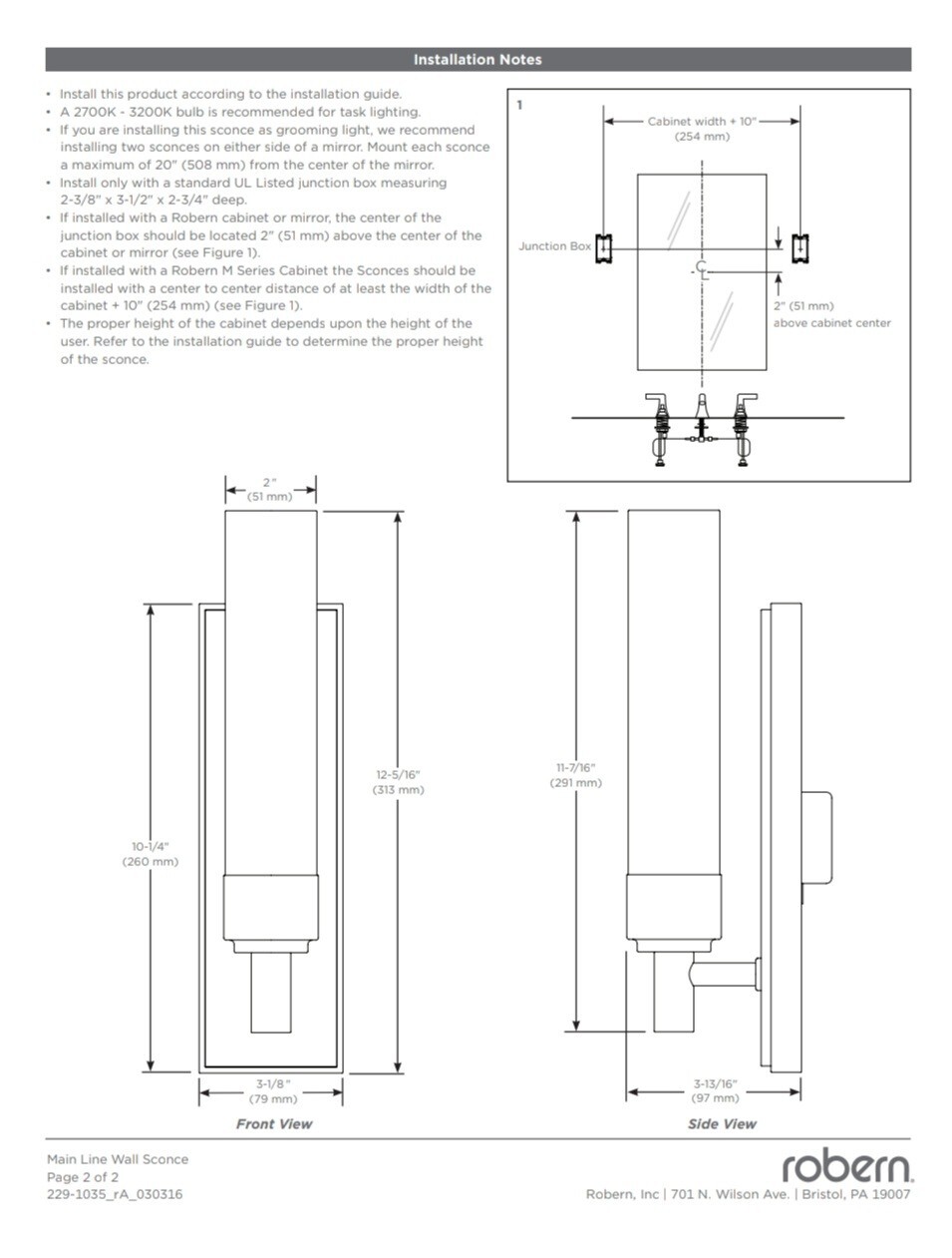 Robern CB-DLFML70 Main Line Sconce (Satin Nickel)