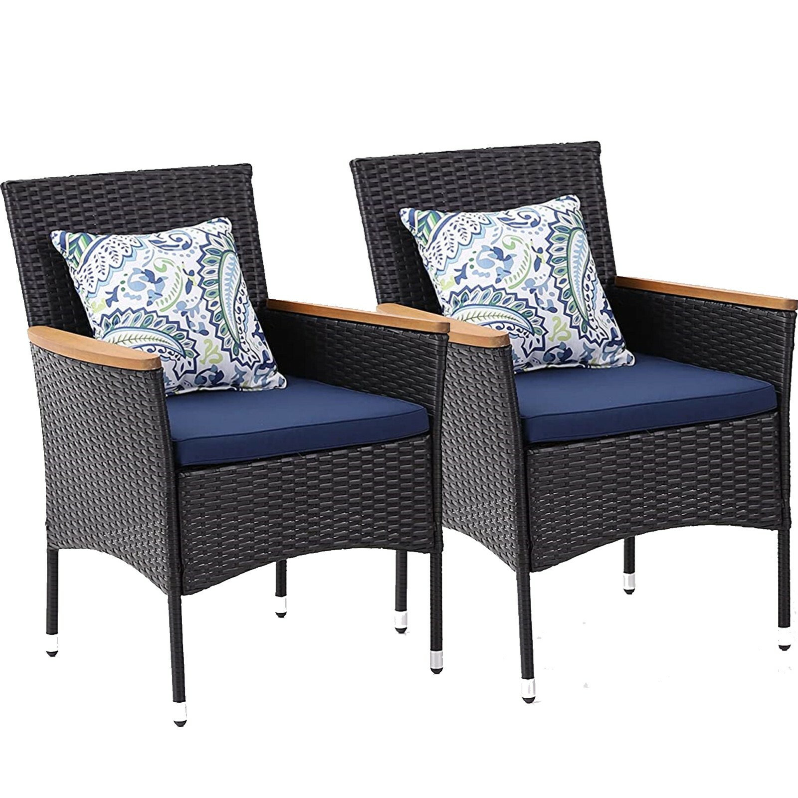 Set of 2 Outdoor Wicker Chairs Patio Sofa Rattan Arm Chairs w/Cushion