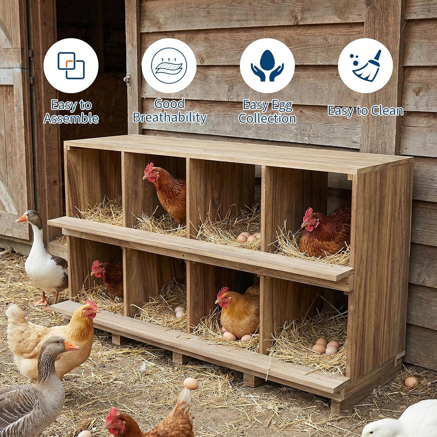 Chicken Nesting Box 8 Compartment Wooden Nesting Boxes Floor Stand/Wall Mount