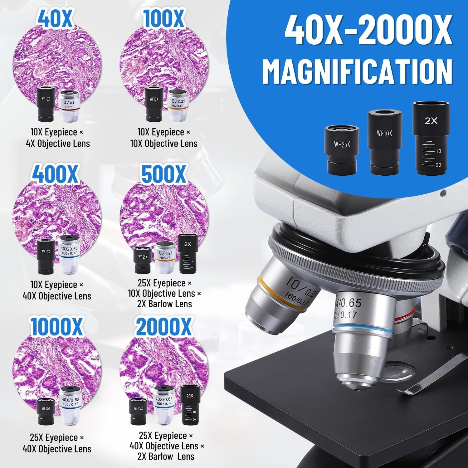 Monocular Compound Microscope 40X-1000X Magnification Lab Biological Microscope