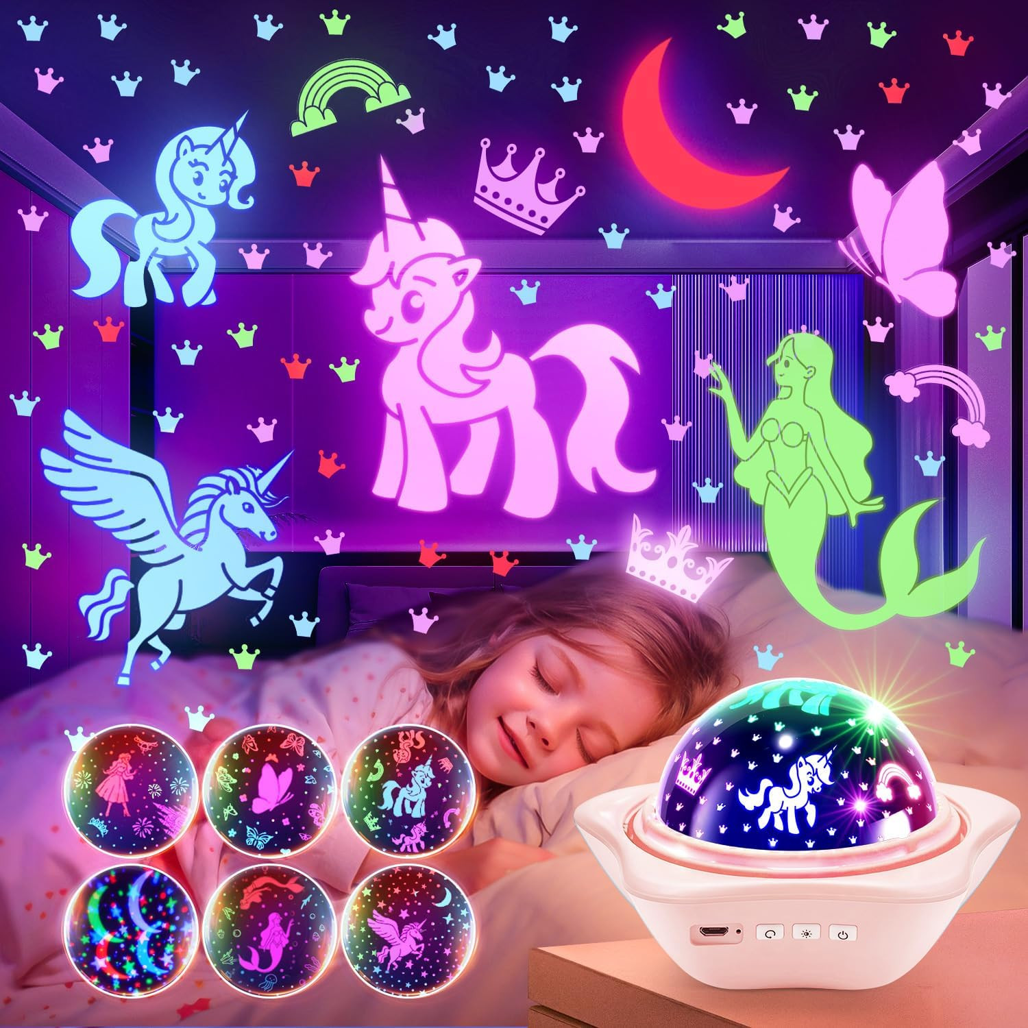 Onefire Christmas Gifts for Girls, 6 Films Light Projector Unicorn Toys for G...