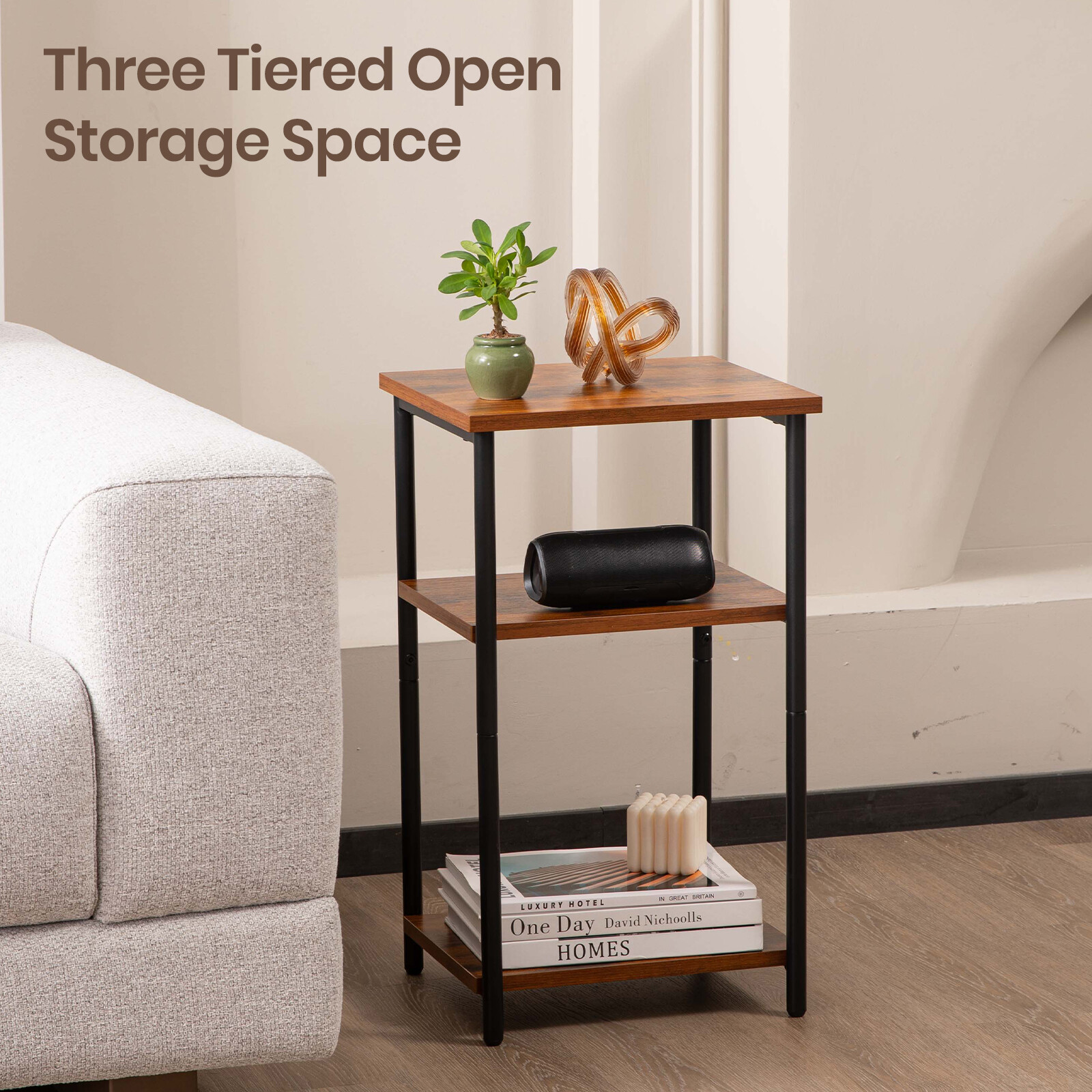 3-Tier Small Side Table - End Table with Storage Shelf for Small Spaces, Sofas