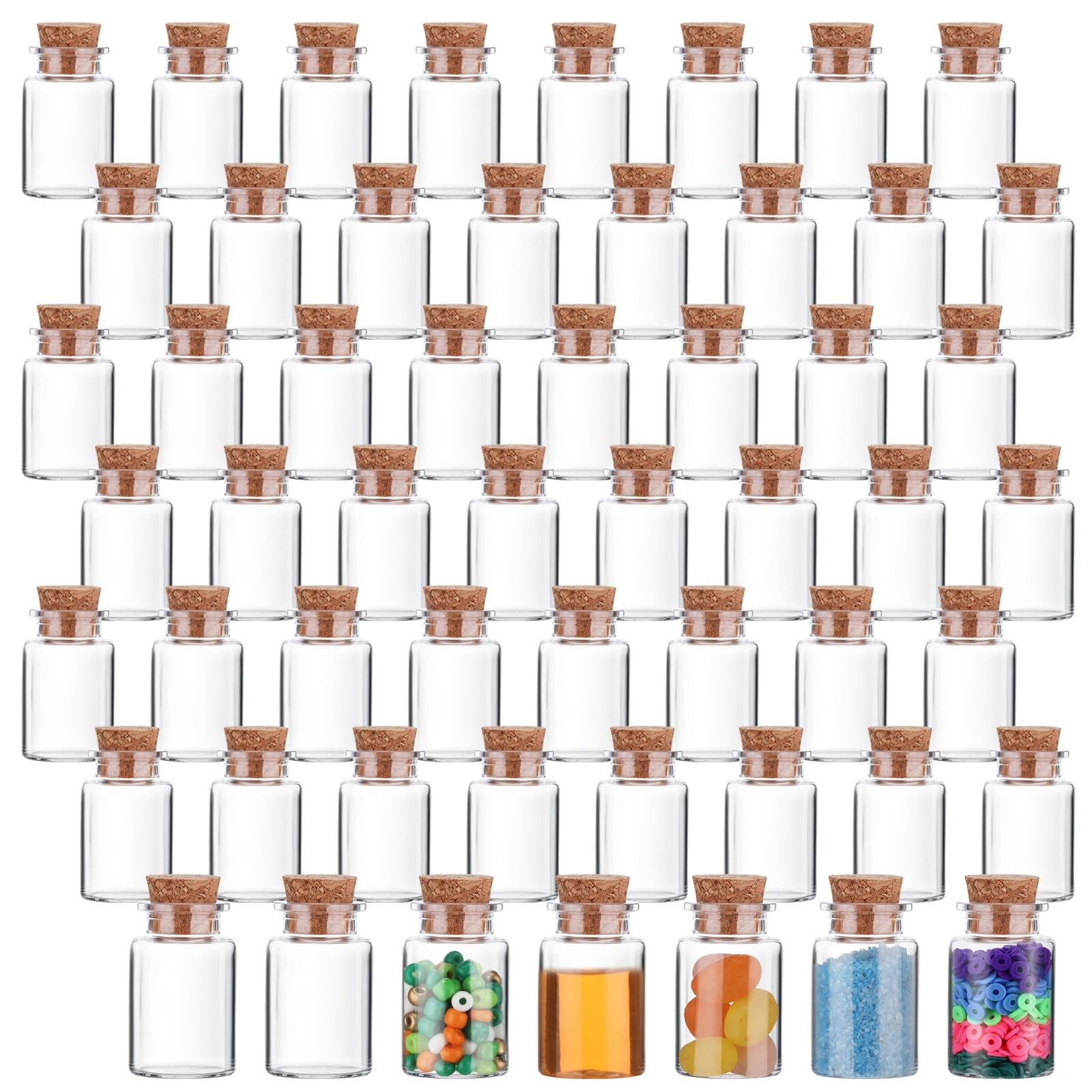 50 PCS 10ml Mini Plastic Bottles Corks Small Potion Clear Sand Art 0.87x1.38"