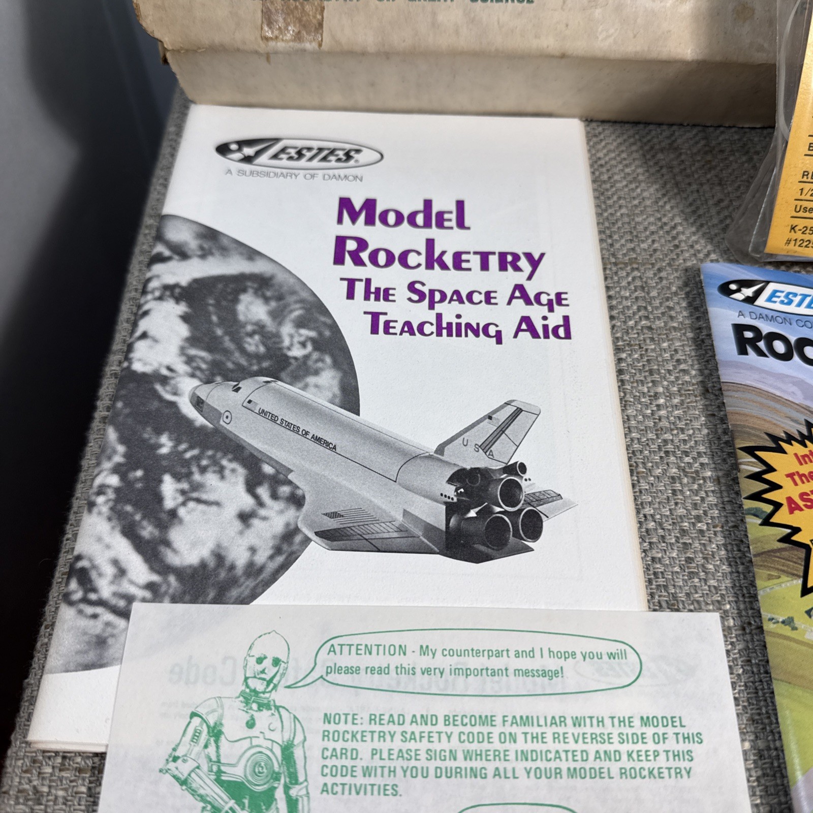 Vintage ESTES Astron ALPHA Sealed Rocket, with 1979 Catalog, Teaching Aide more!
