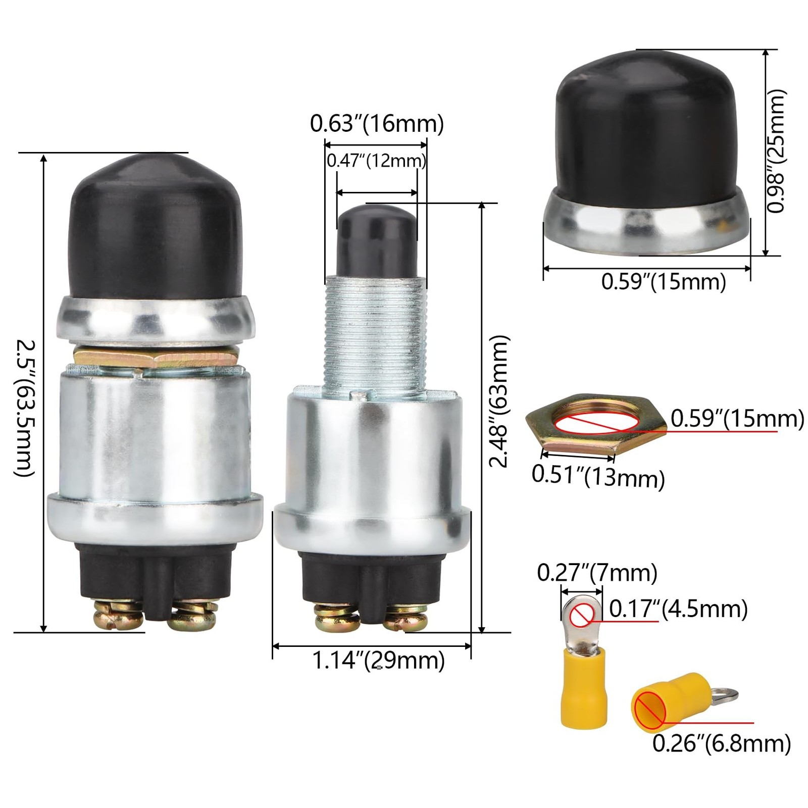 2Pack Push Button Starter Switch, 12V / 24V 50A, Waterproof Push Button Switc...
