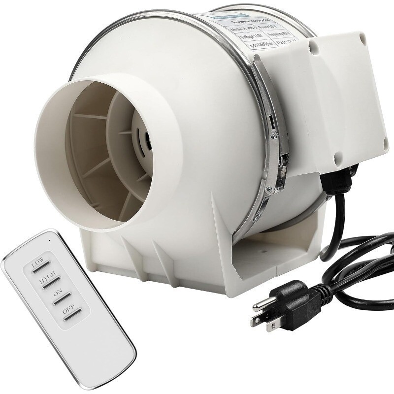 4" Inch Inline Exhaust Fan with Remote Control 280 CFM High Efficiency Air Flow