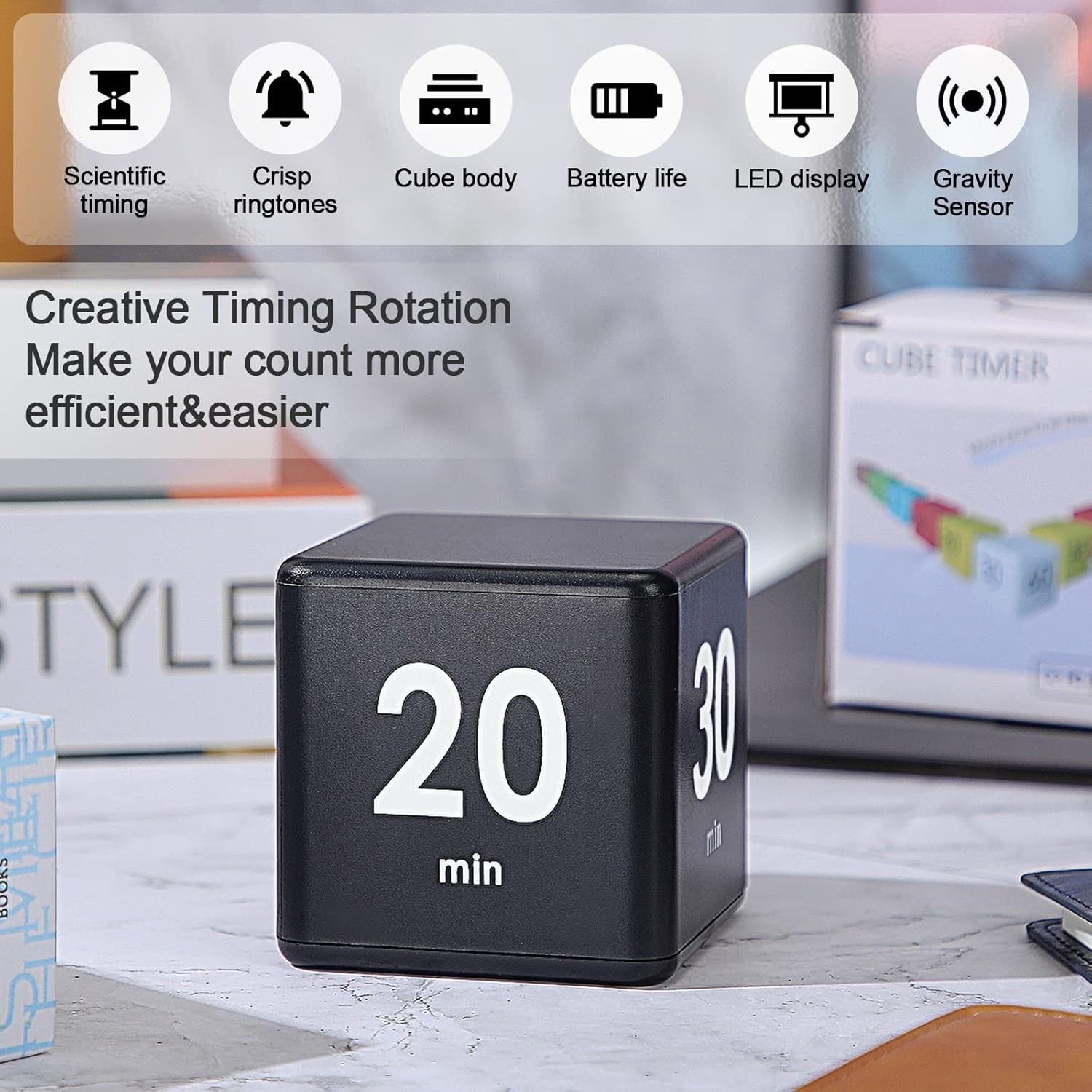 Compact Black Gravity Sensor Timer - Effective Time Management for Home & Office