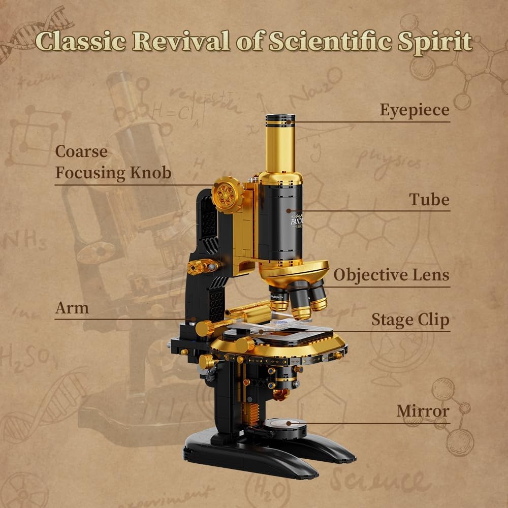 Retro Microscope Building Kit for Adults, Antique Science Instrument Model with