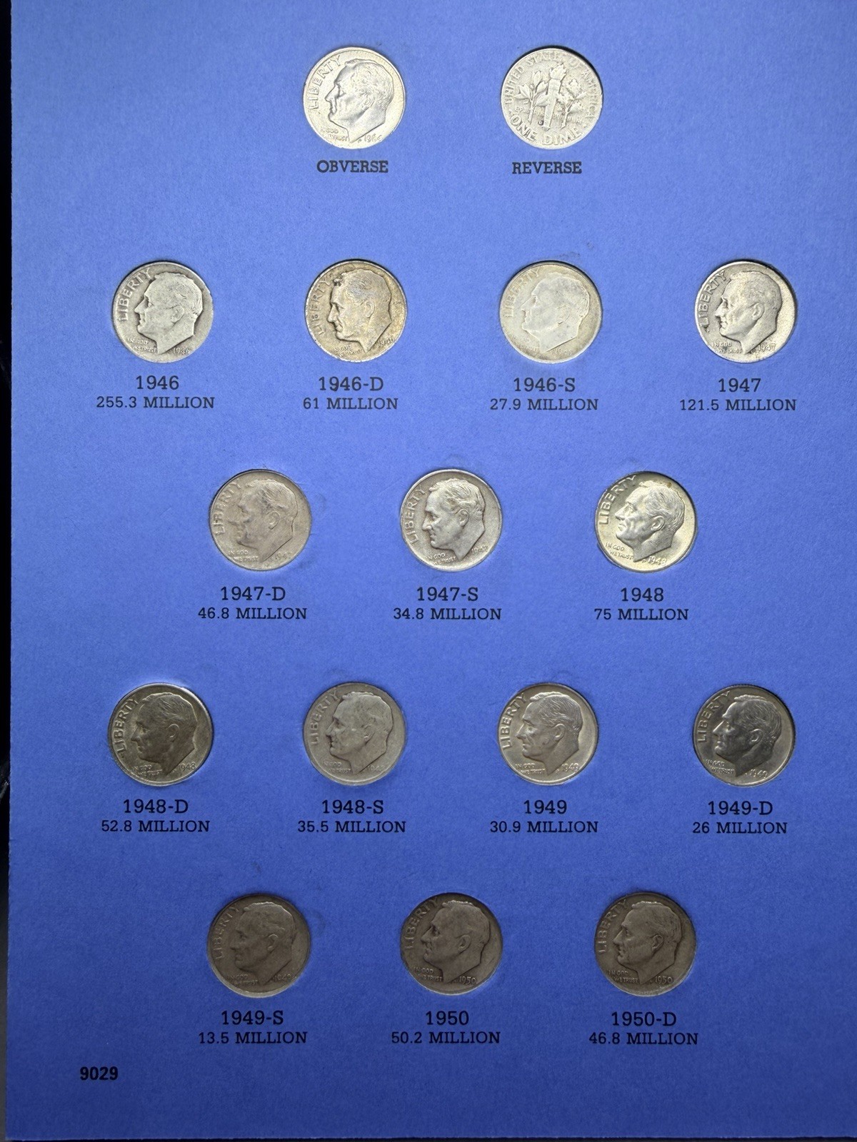 Complete Roosevelt Dime Set 1946-1964 Whitman Folder 90% Silver All PDS